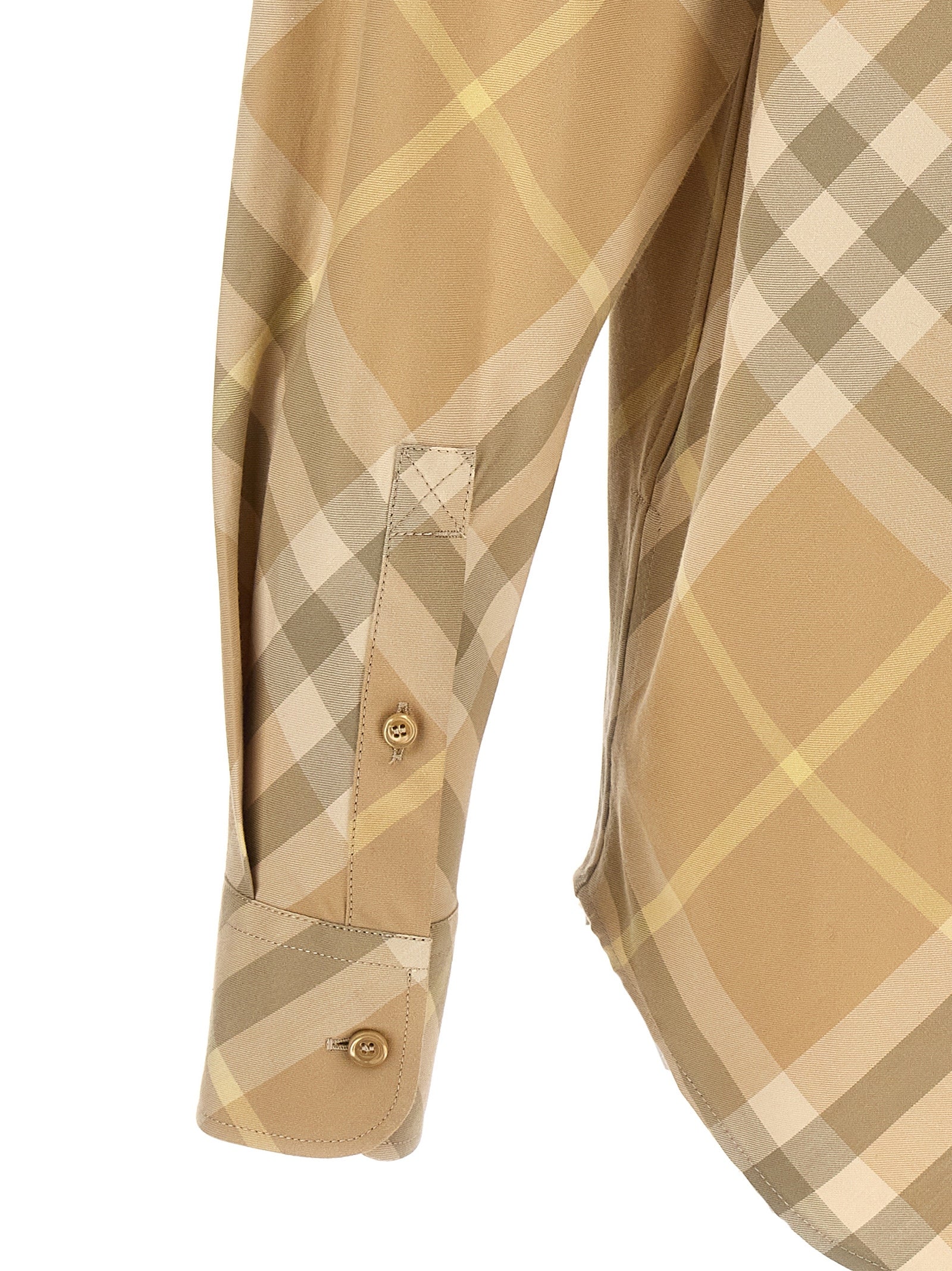 Blouse en coton beige de Burberry, style élégant, avec détails subtils visibles sur l'image.