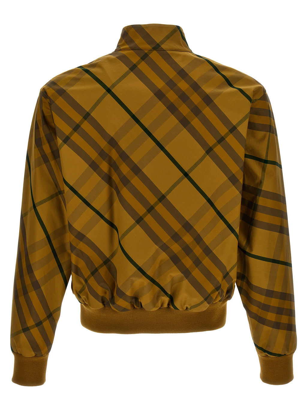 Veste bomber en coton bicolore Burberry, style moderne avec finition élégante, portée sur un mannequin.