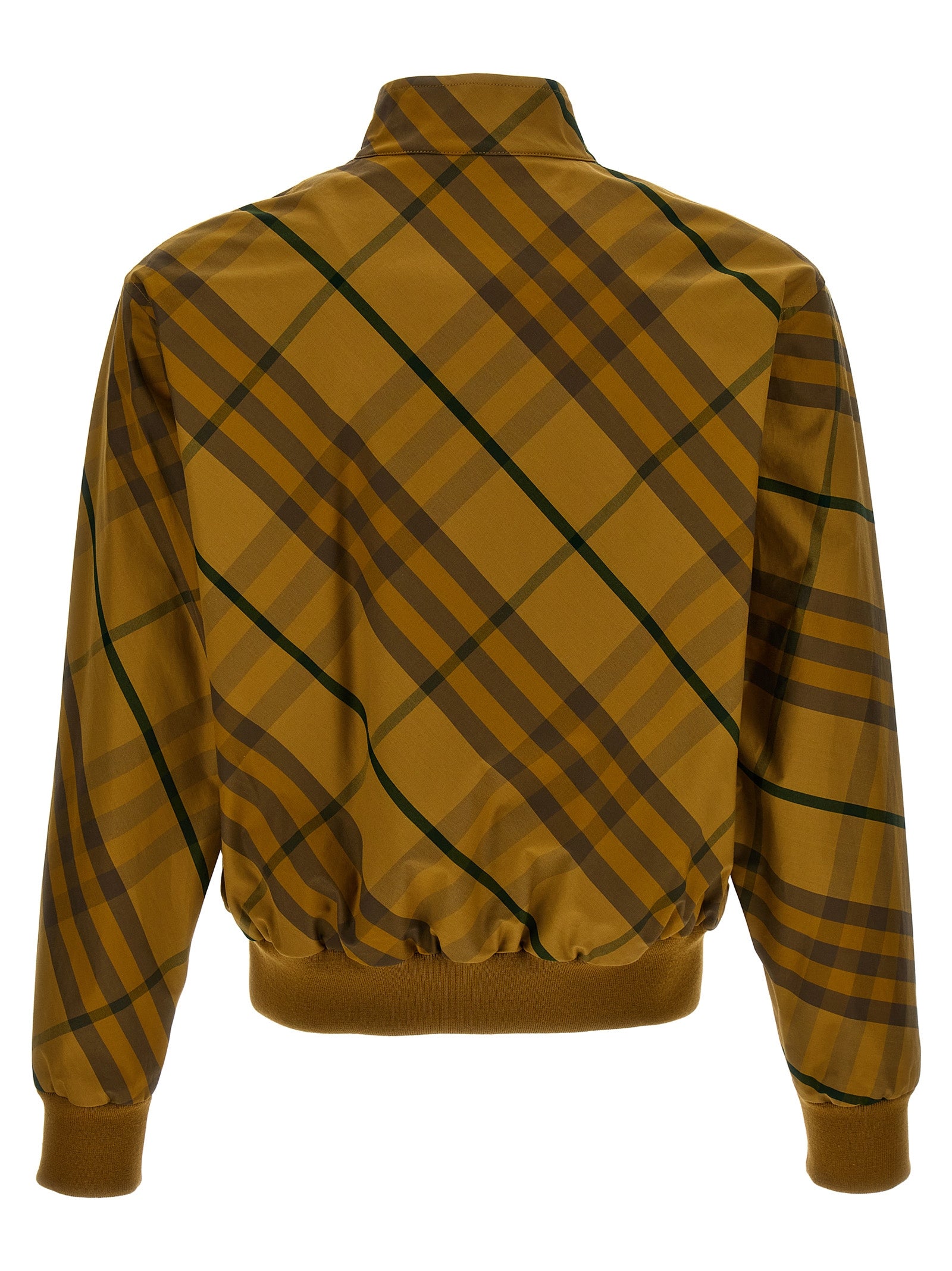 Veste bomber en coton bicolore Burberry, style moderne avec finition élégante, portée sur un mannequin.