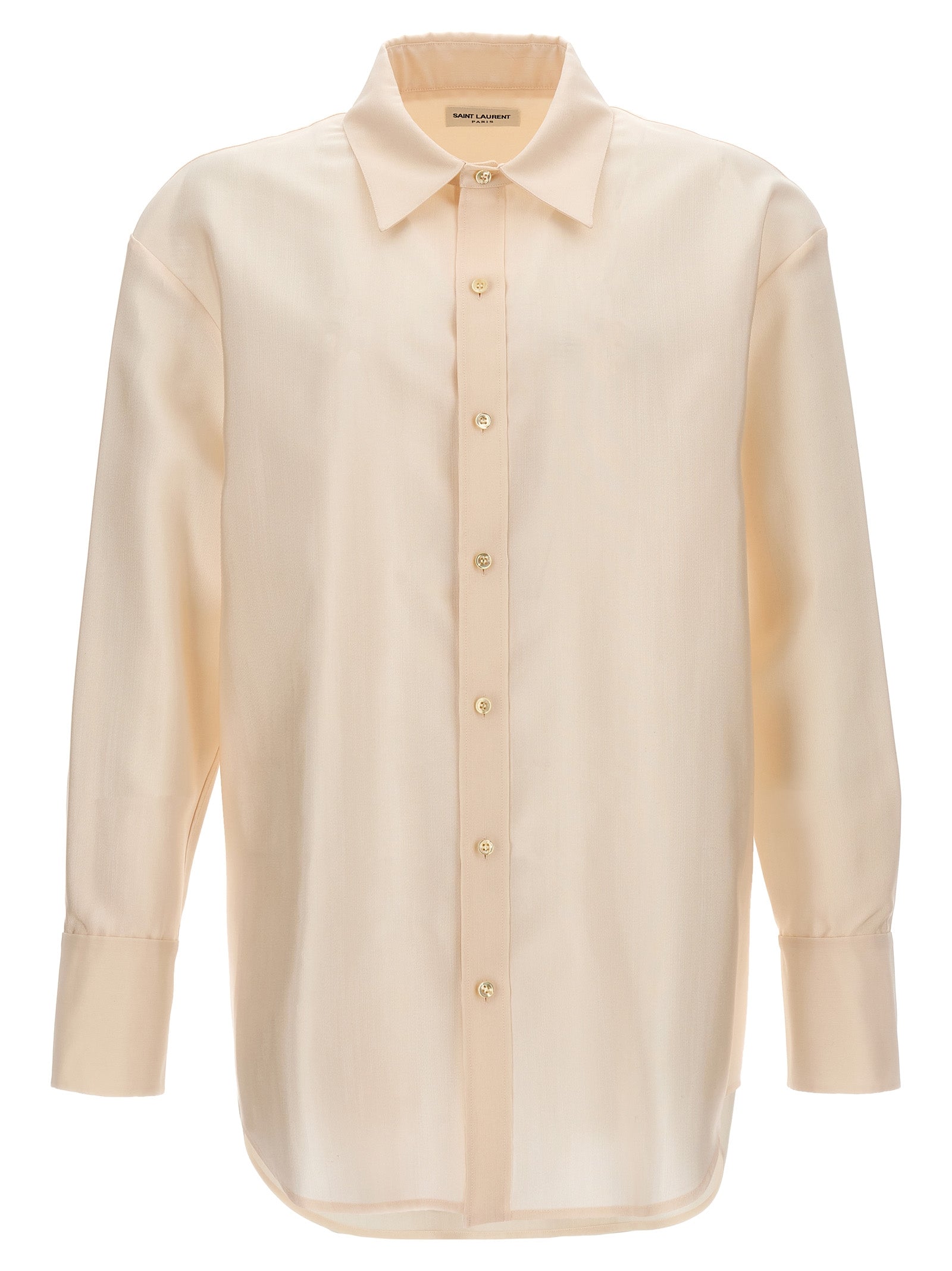 Blouse beige en acétate de la marque Saint Laurent, vue de face avec détails élégants et tissu fluide.