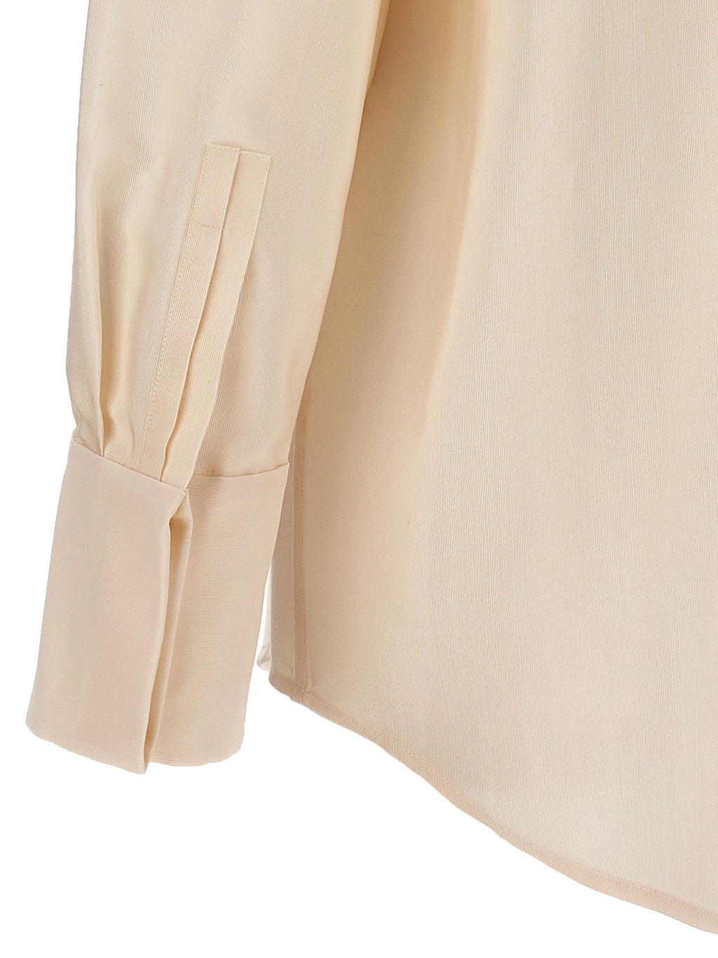 Blouse beige en acétate de Saint Laurent, style élégant avec coupe fluide, visible sur un mannequin.