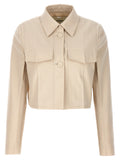Veste longue beige en laine Fendi avec col classique et poches latérales, élégante et sophistiquée.