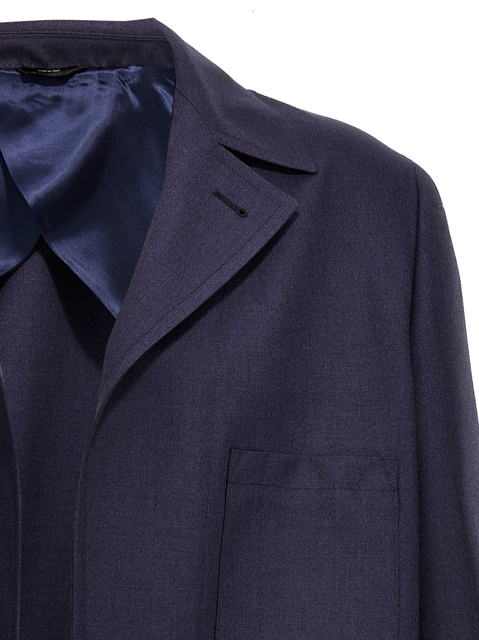 Veste longue en laine vierge bleue de Fendi, style élégant et sophistiqué, vue de face sur un fond neutre.