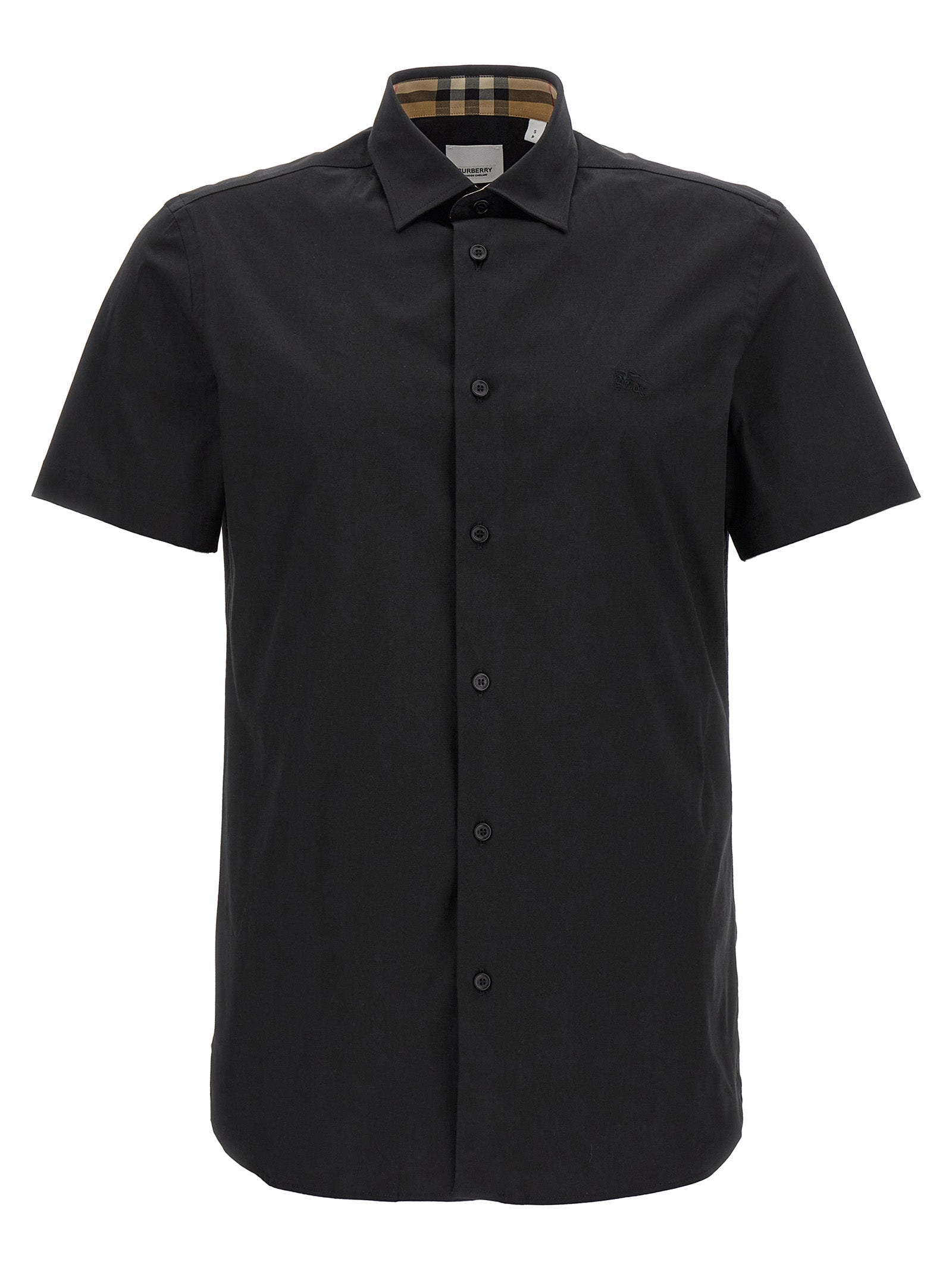 Blouse en coton noir de Burberry, coupe classique avec logo subtil, portée décontractée ou élégante.