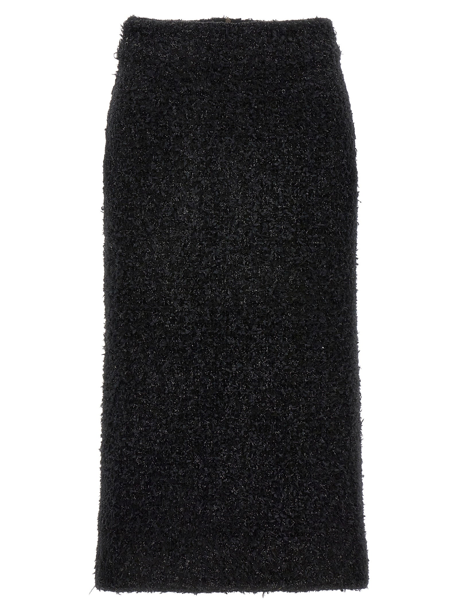 Jupe midi en coton noir de Balenciaga, élégante et moderne, avec coupe fluide et finition soignée visible sur l'image.