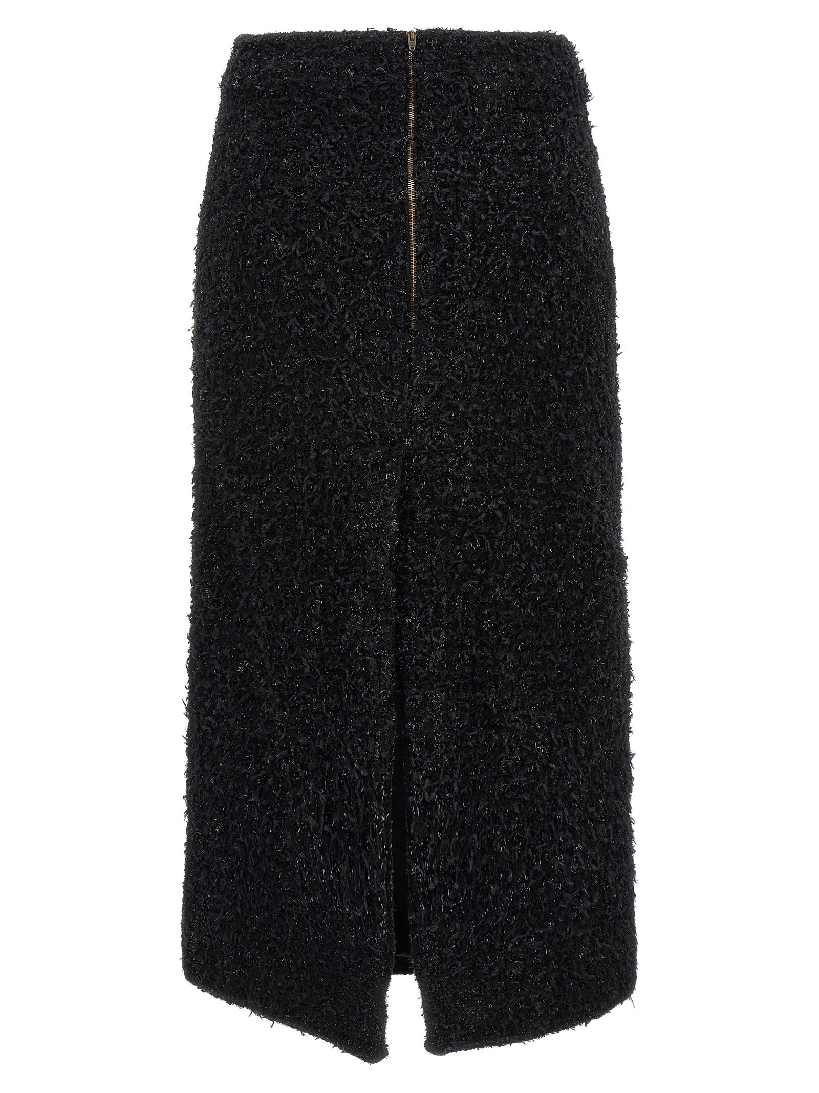 Jupe midi noire en coton de la marque Balenciaga, coupe élégante et tissu souple visible sur l'image.