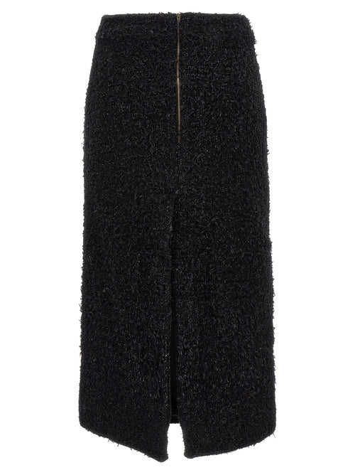 Jupe midi noire en coton de la marque Balenciaga, coupe élégante et tissu souple visible sur l'image.