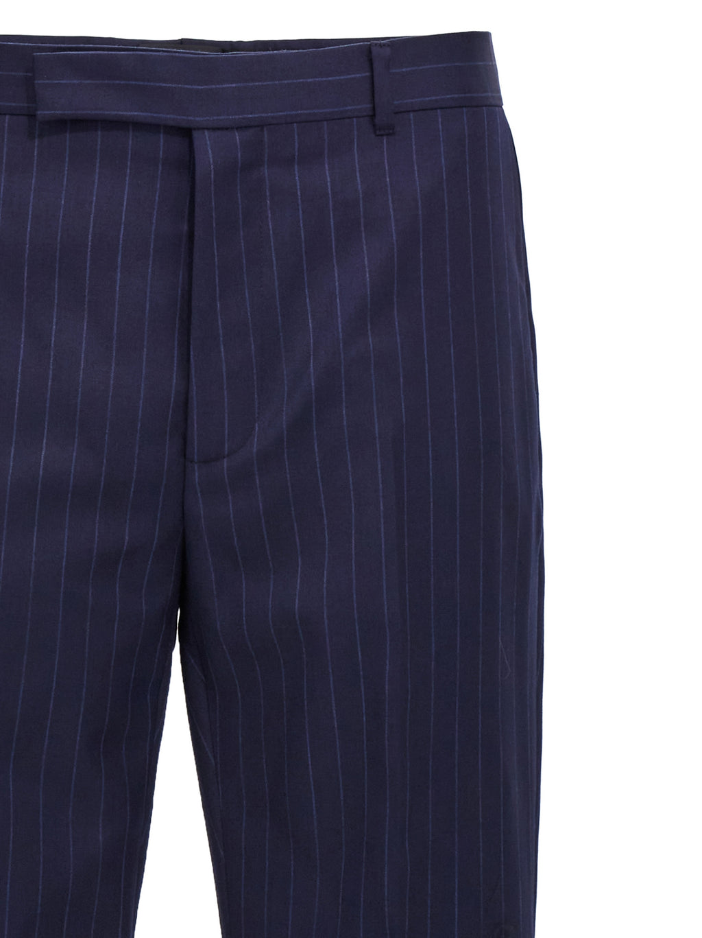 Pantalon en laine bleue Givenchy pour femme, coupe élégante et moderne, image montrant la texture et la finition du vêtement.