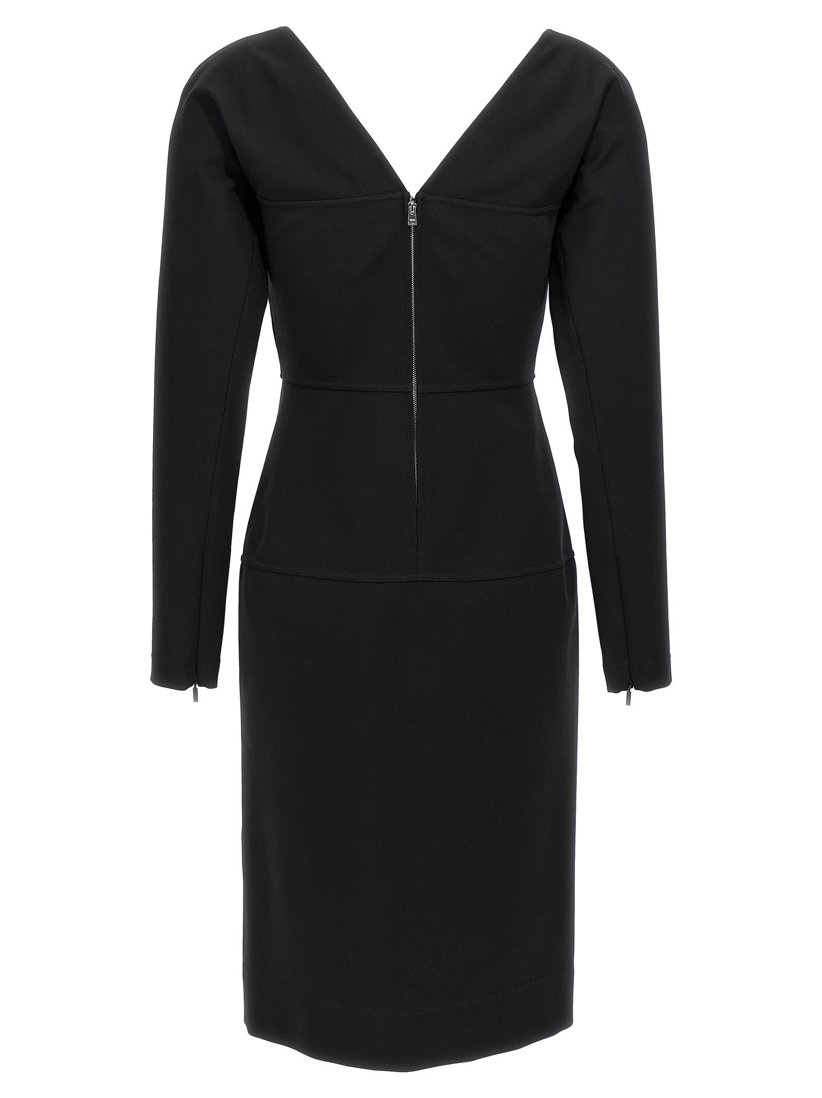 Robe midi noire en viscose de Fendi, style élégant et moderne avec coupe fluide et détails sophistiqués.
