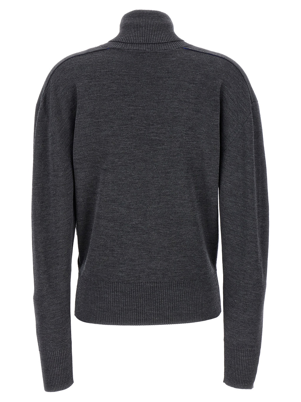 Cardigan gris en laine Burberry pour homme, doux et élégant, avec boutons et logo signature visible.