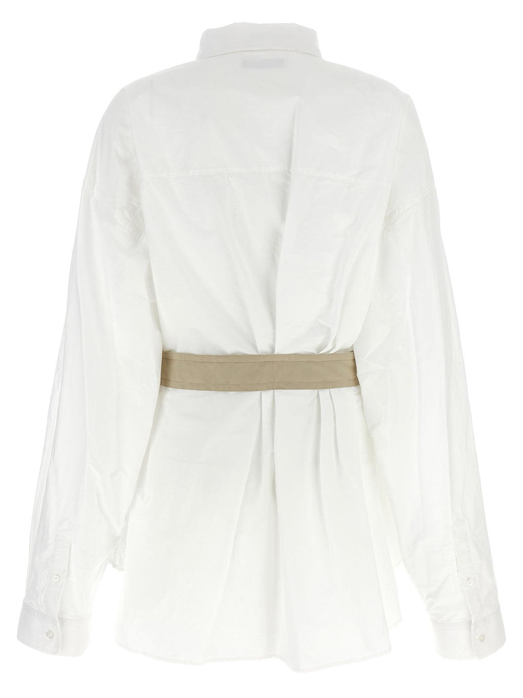 Chemise blanche en coton de Balenciaga, vue des détails, avec col classique et manches longues, élégante et moderne.