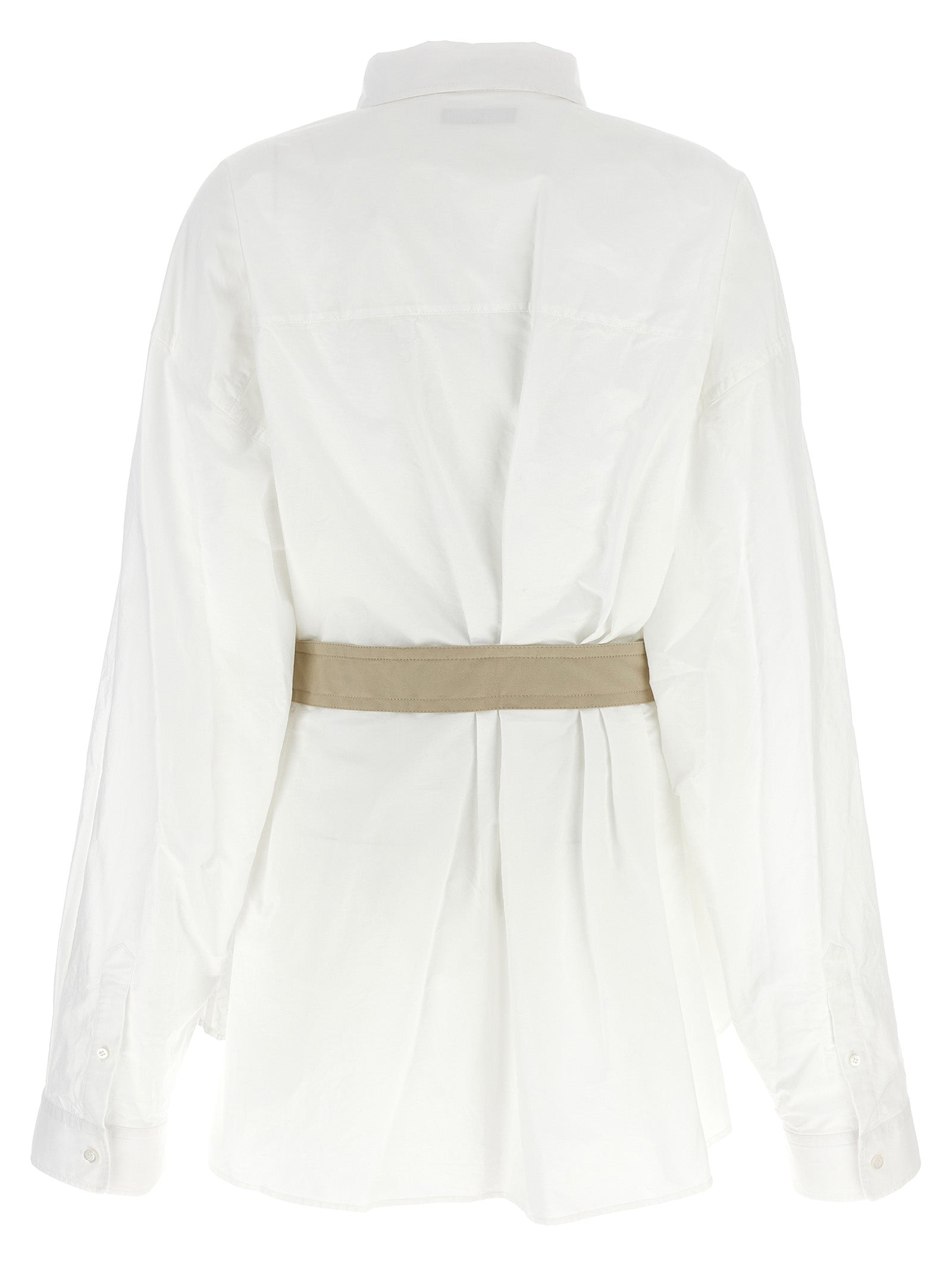 Chemise blanche en coton de Balenciaga, vue des détails, avec col classique et manches longues, élégante et moderne.