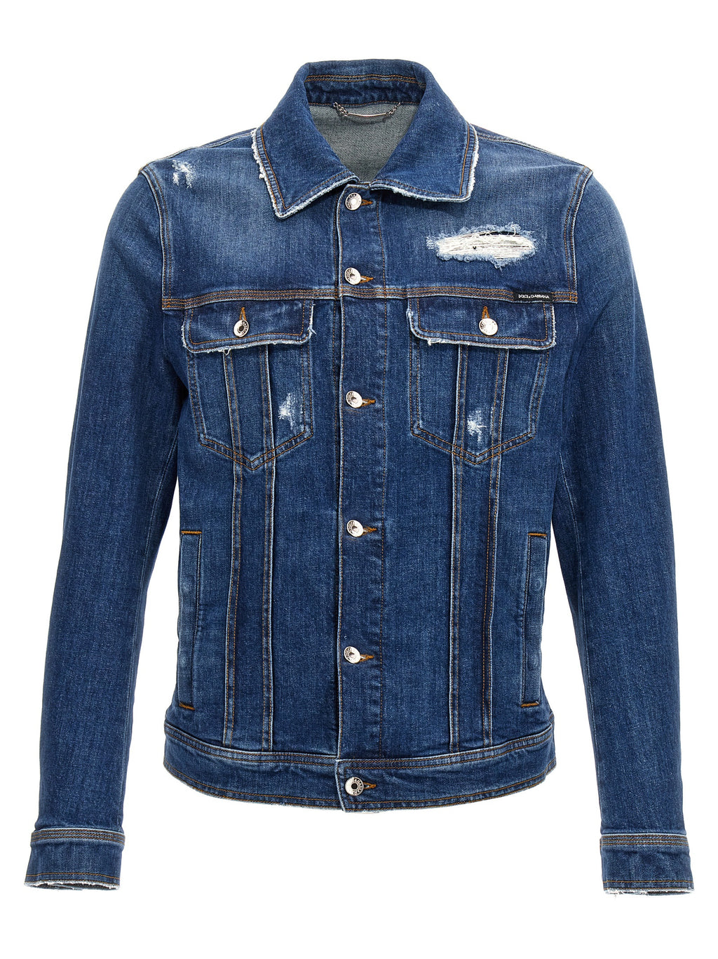 Veste en jean en coton bleu de Dolce & Gabbana, style décontracté avec boutons et poches avant, vue de face.
