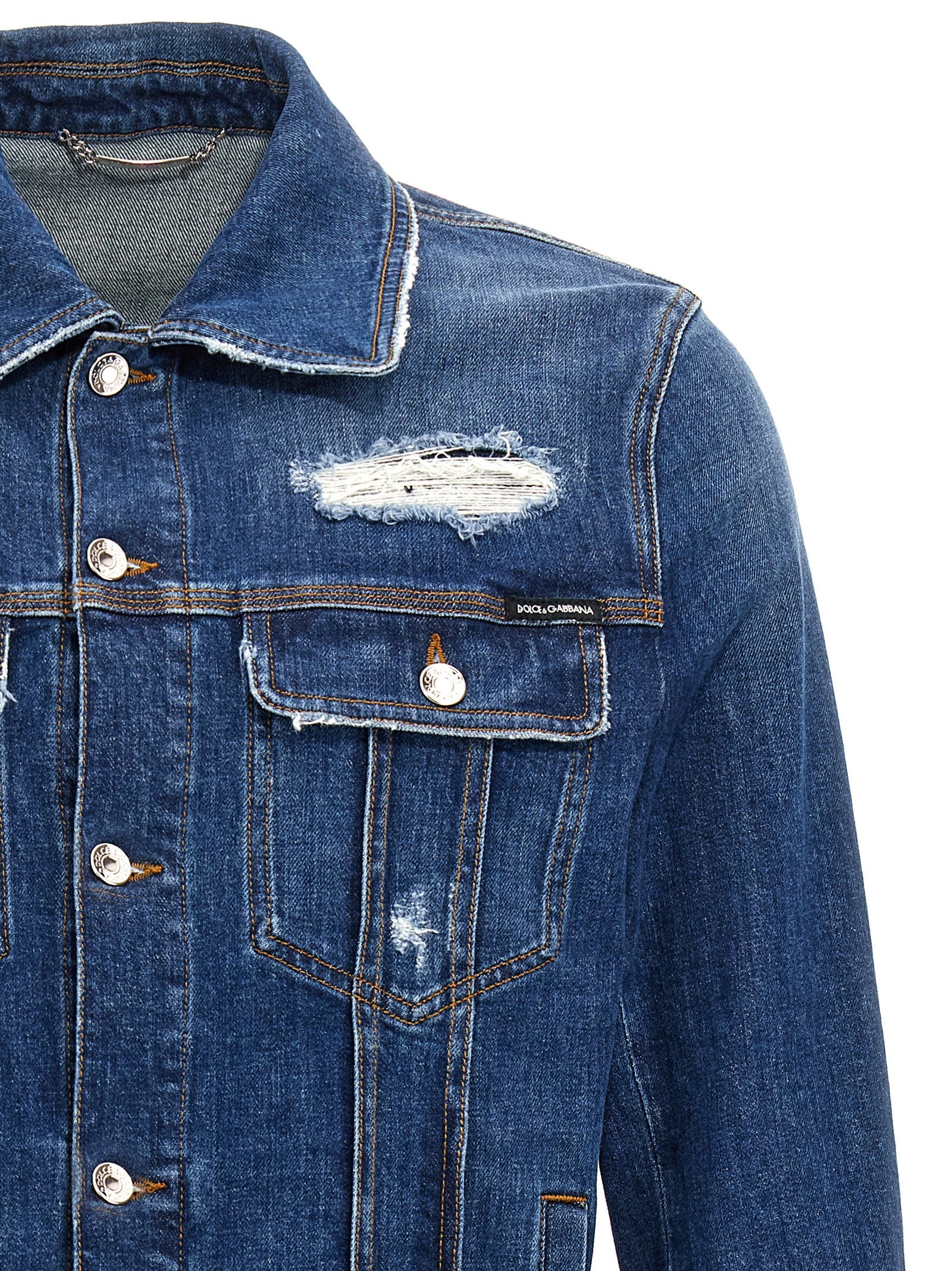 Veste en jean en coton bleu Dolce & Gabbana, coupe classique avec boutons et poches frontales.
