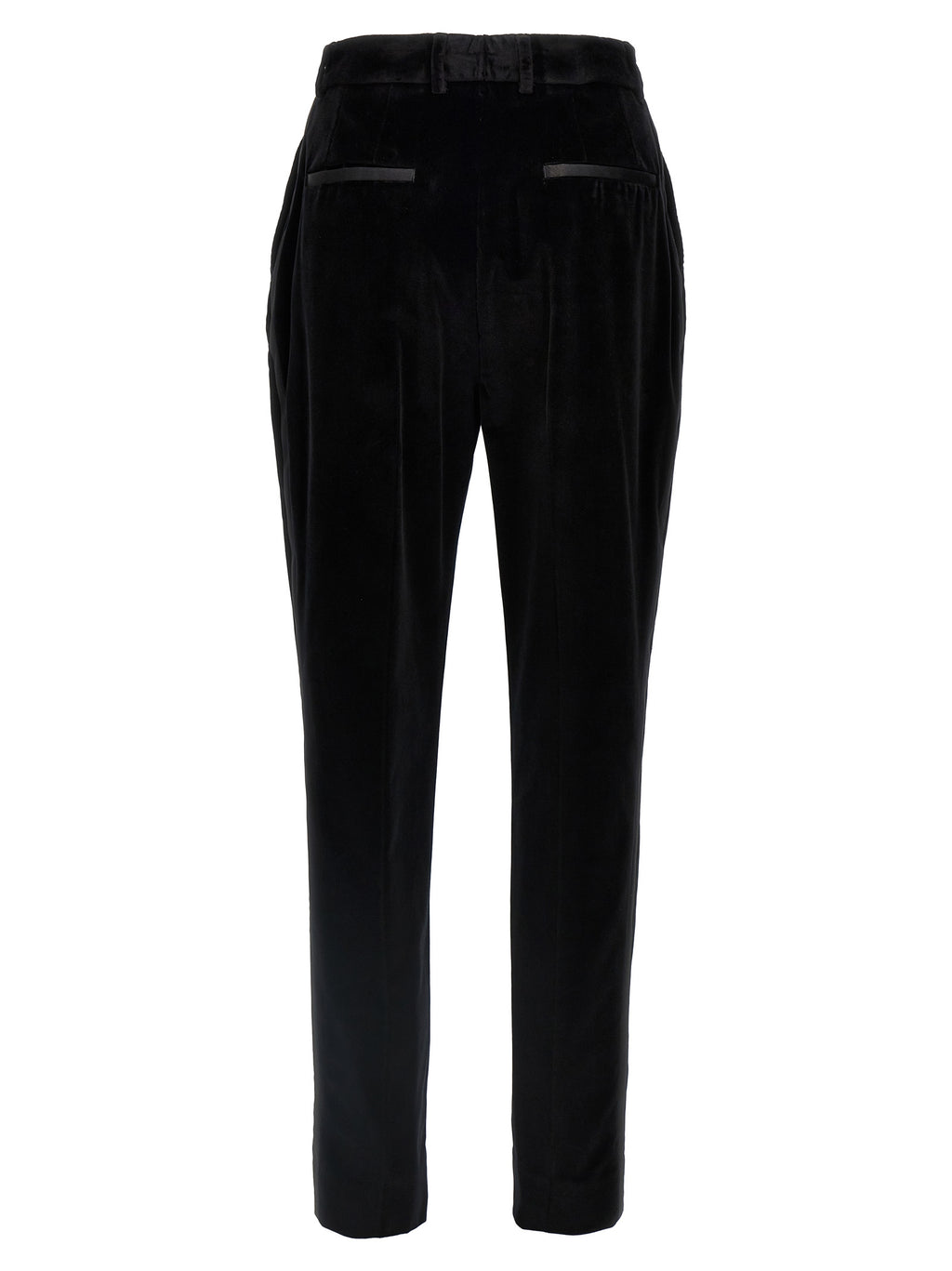 Pantalons de costume en coton noir de Dolce & Gabbana, style élégant et classique, visibles sur le modèle.
