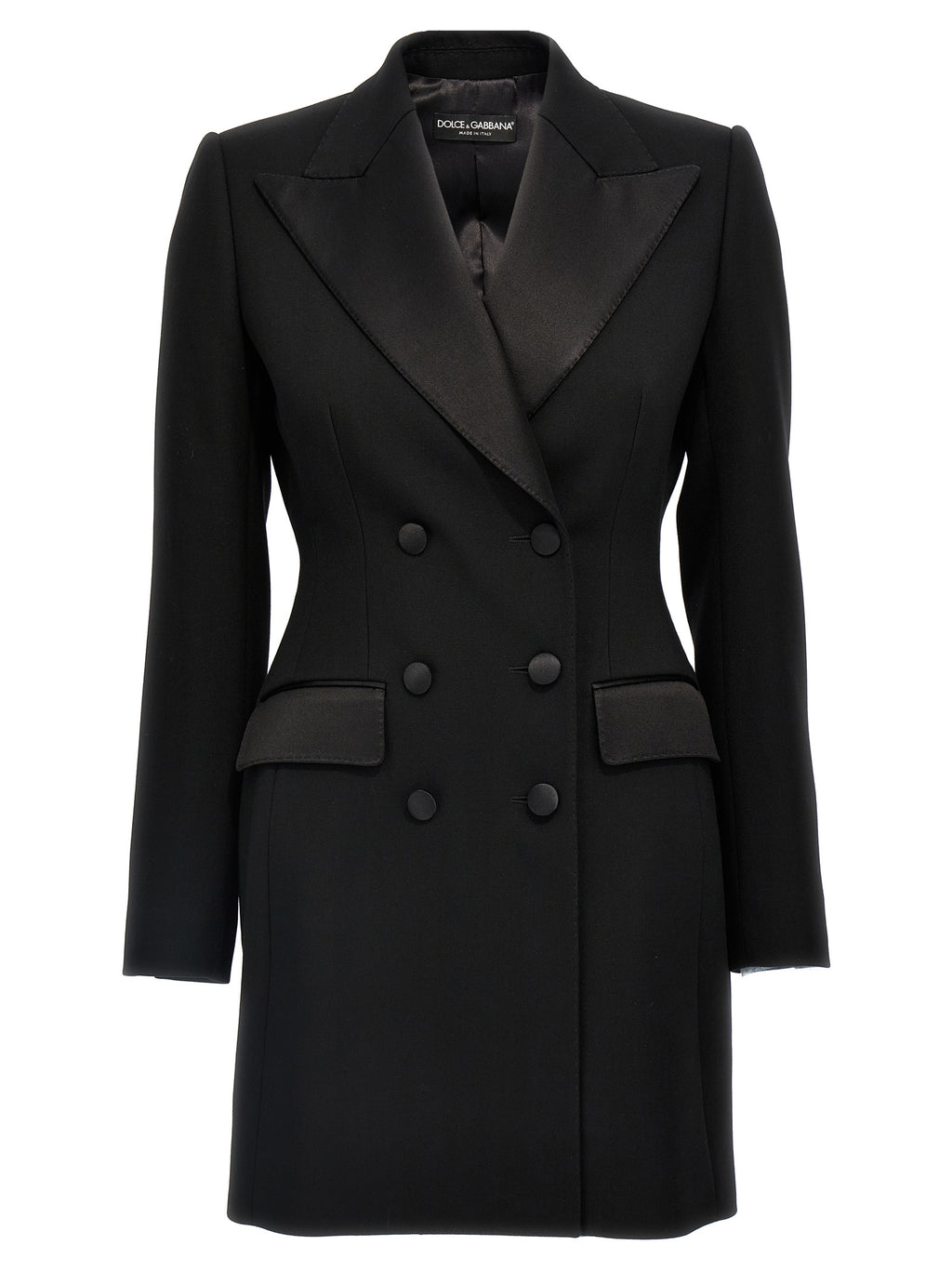 Blazer noir en laine vierge de Dolce & Gabbana, veste élégante avec coupe ajustée et détails sophistiqués.