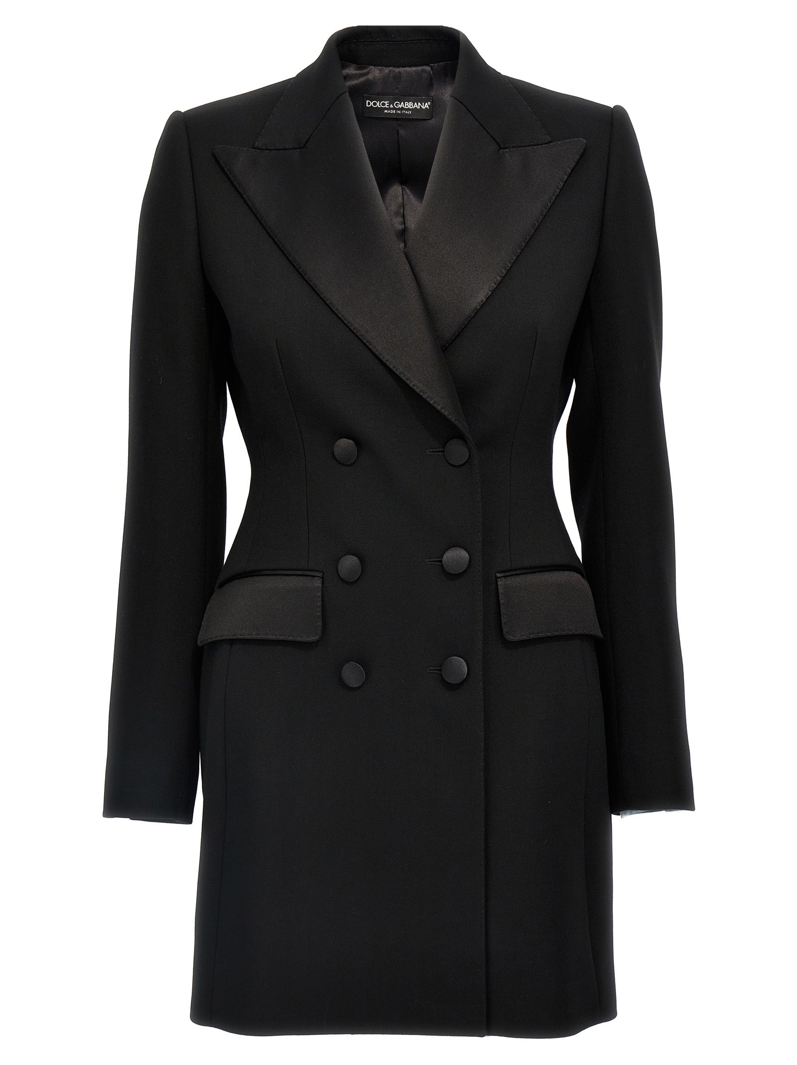 Blazer noir en laine vierge de Dolce & Gabbana, veste élégante avec coupe ajustée et détails sophistiqués.