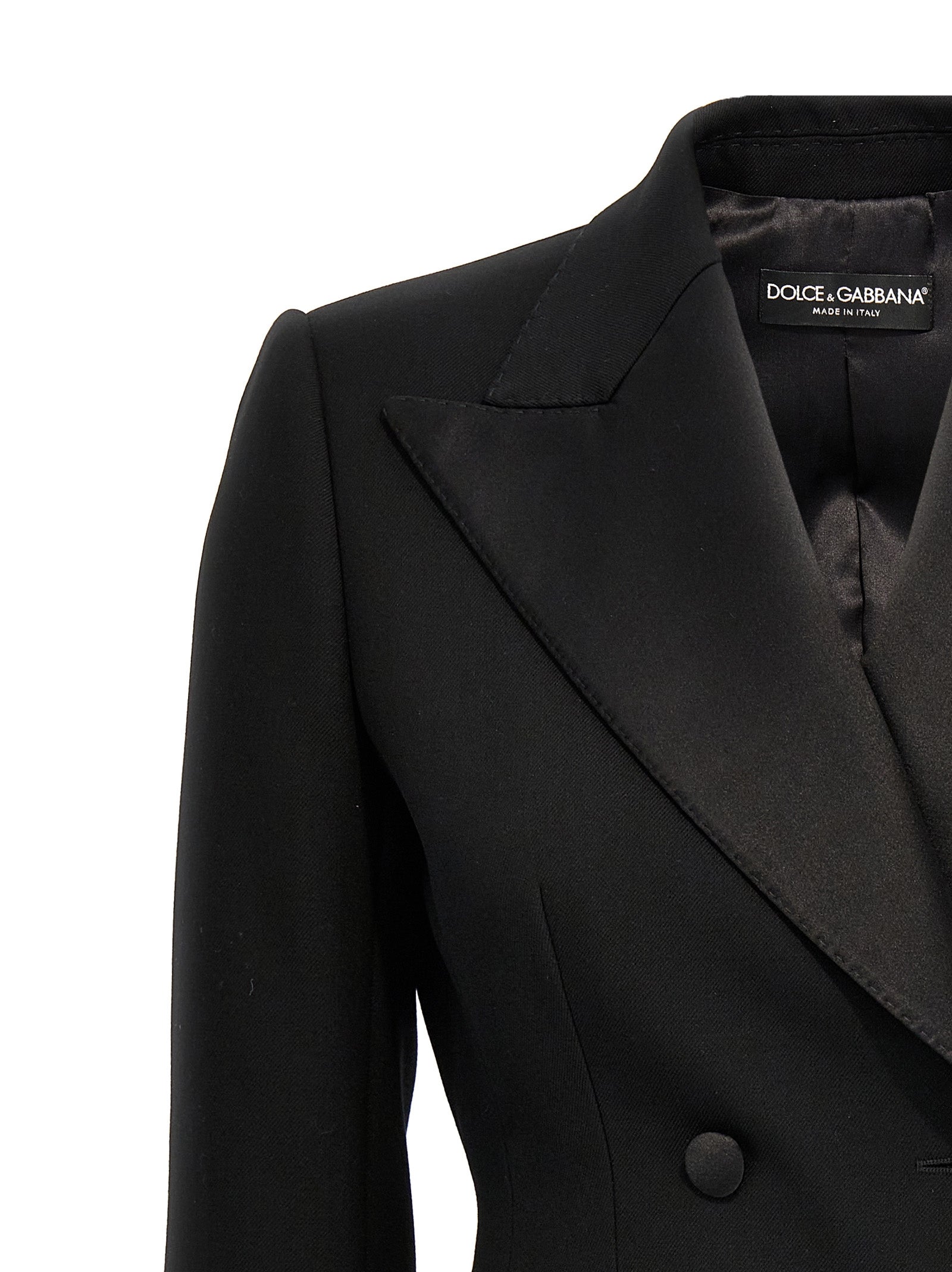 Blazer noir en laine vierge de Dolce & Gabbana, veste élégante pour homme ou femme, détails de couture visibles.