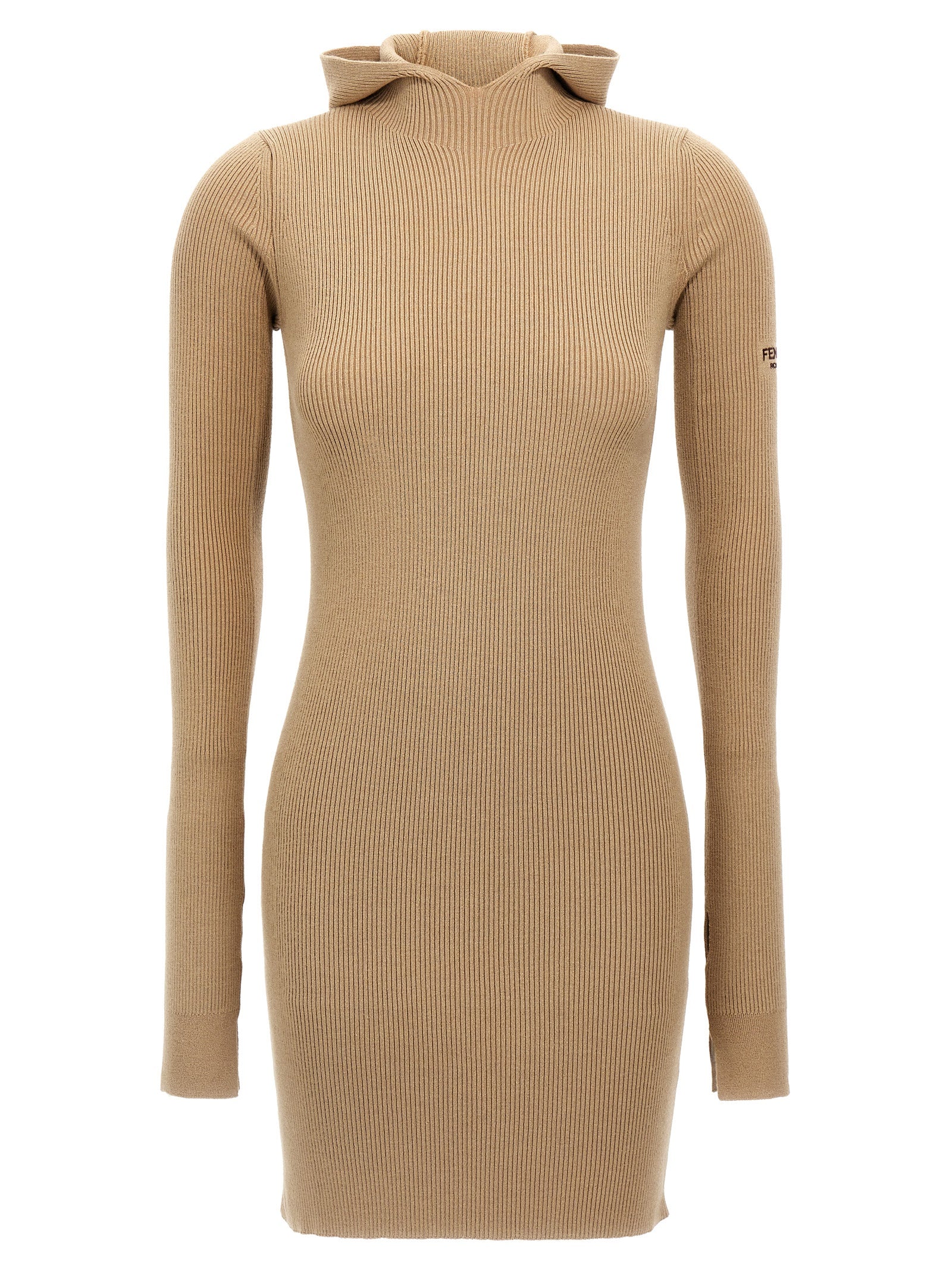 Robe courte beige en laine de Fendi, élégante et sophistiquée, avec un design moderne et une coupe flatteuse.