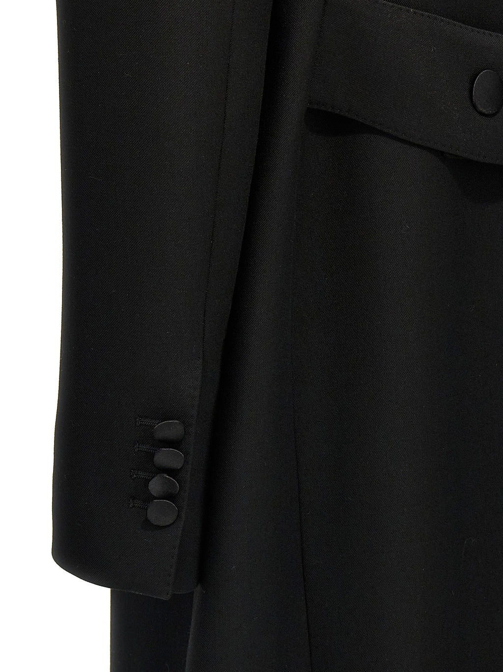 Manteau en laine vierge noire de Dolce & Gabbana, coupe élégante avec col classique et détails sophistiqués.