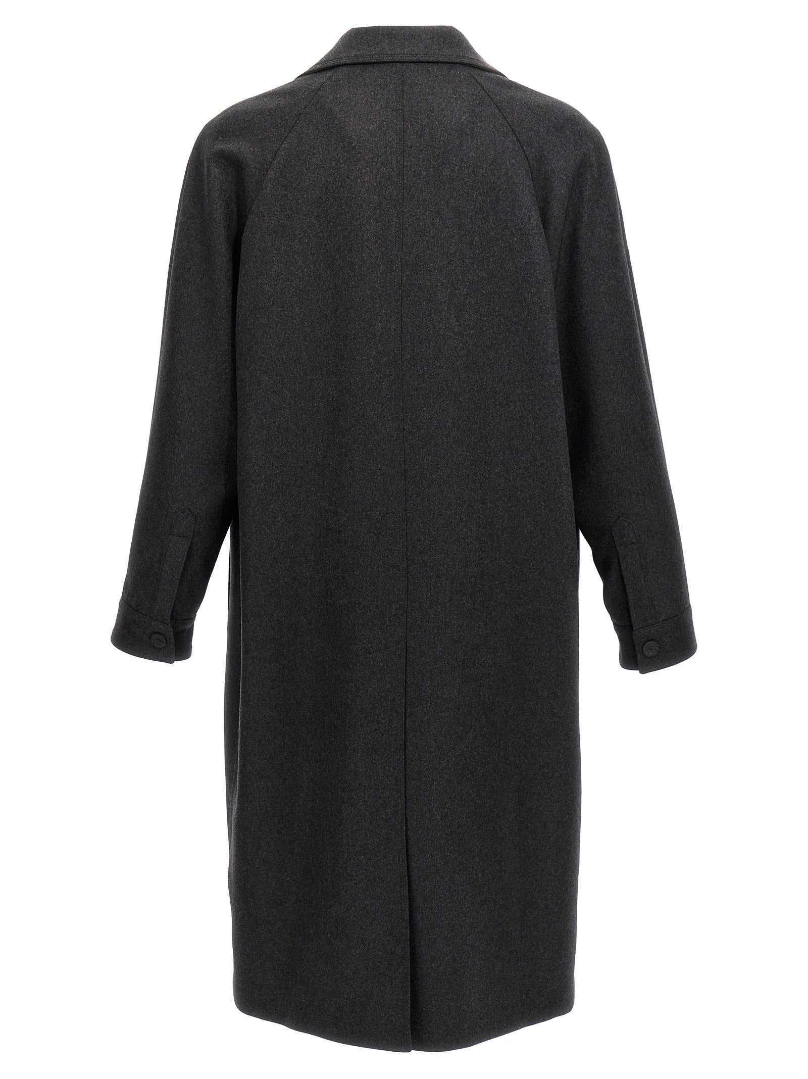 Manteau en cachemire gris de la marque Fendi, coupe élégante et tissu doux visible sur l'image.