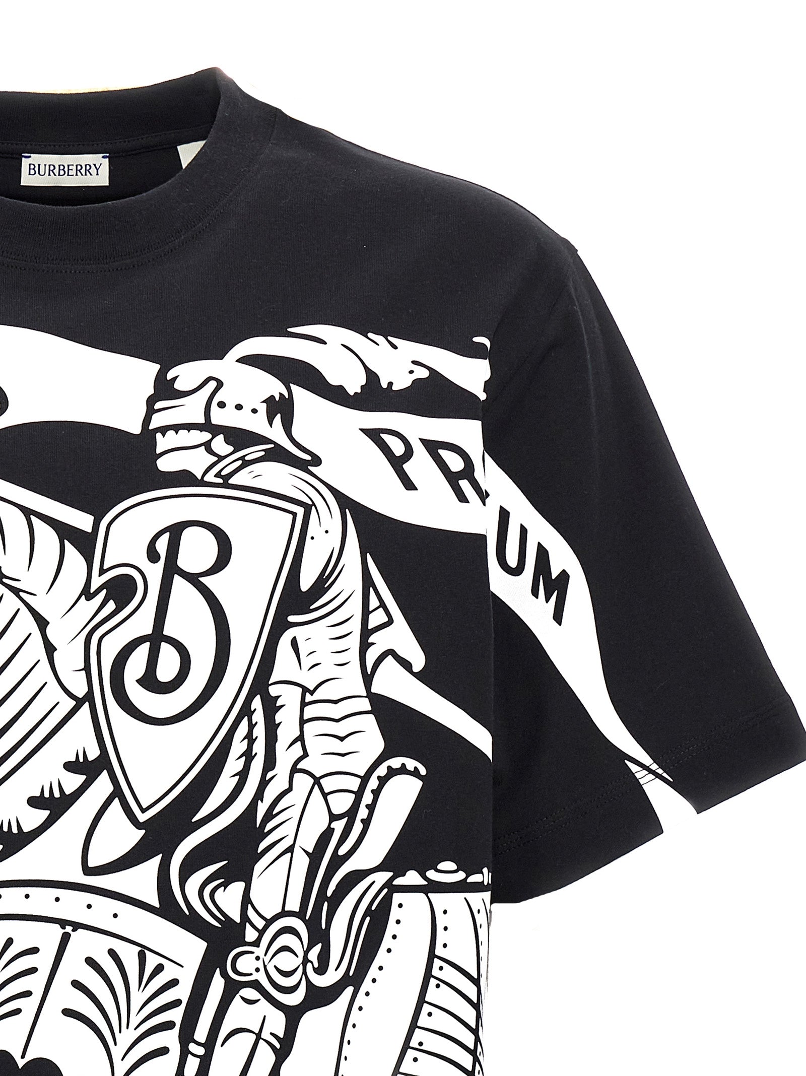 T-shirt en coton bicolore Burberry, coupe classique avec logo emblématique sur la poitrine, tissu doux et confortable.