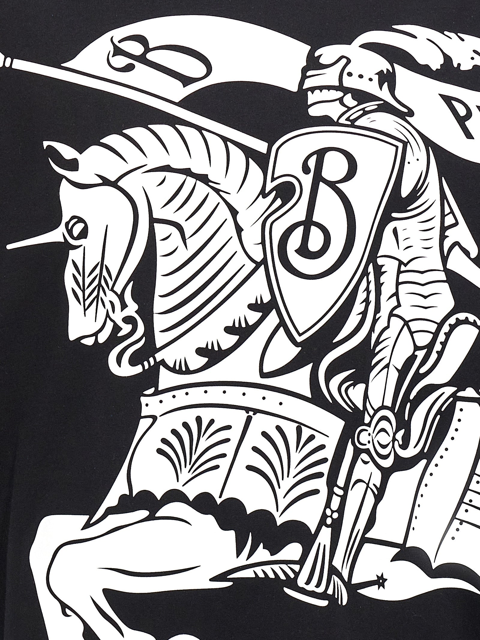 T-shirt en coton bicolore Burberry, coupe classique, avec logo Burberry visible sur la poitrine, porté par un mannequin.