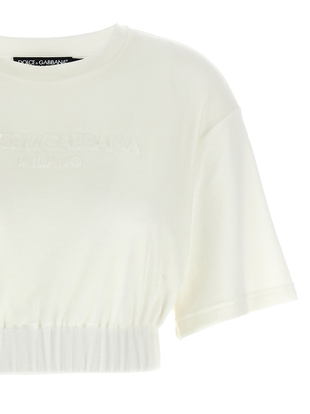 T-shirt blanc en coton de Dolce & Gabbana, style simple et élégant, présenté sur un mannequin.