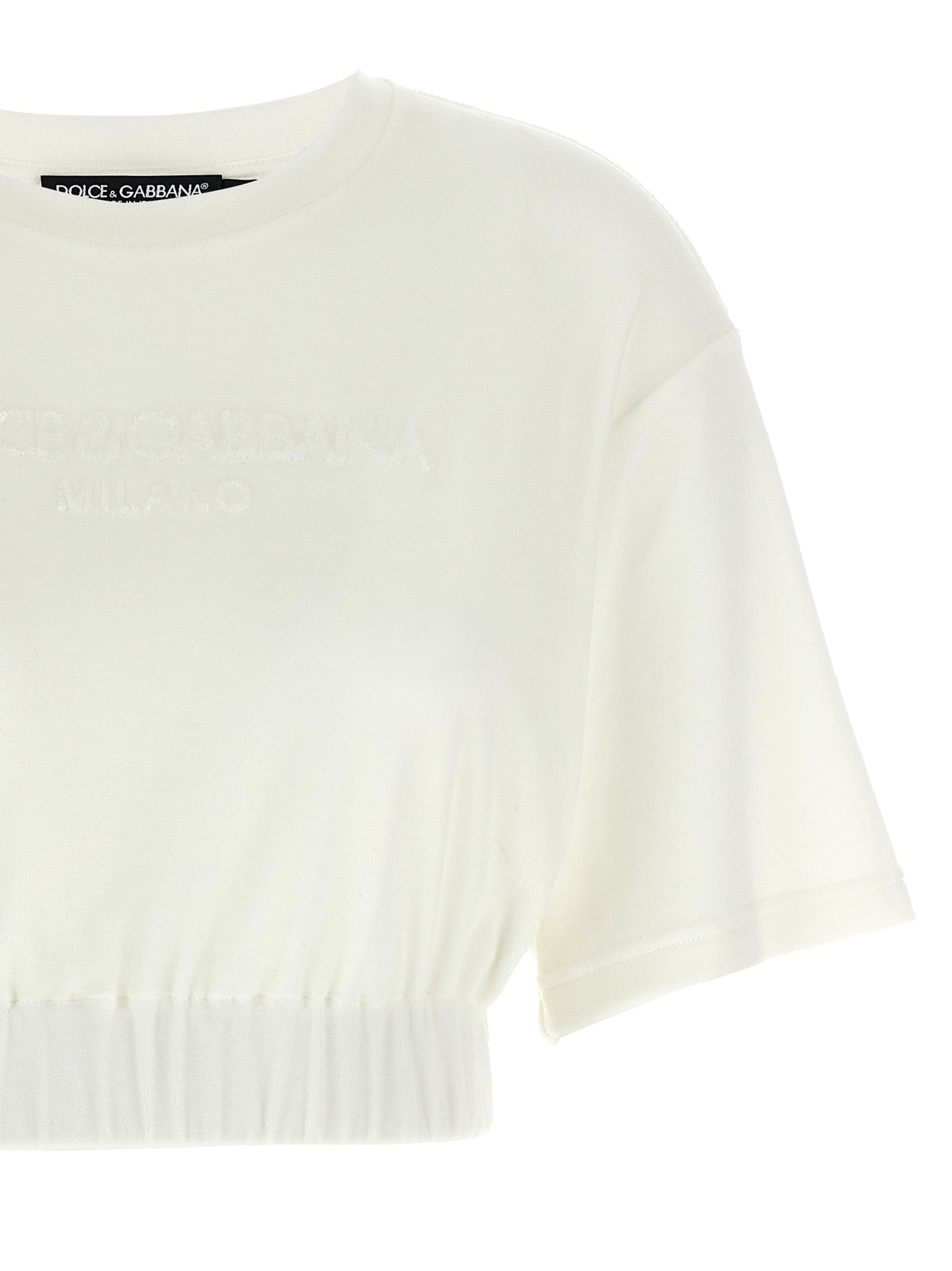 T-shirt blanc en coton de Dolce & Gabbana, style simple et élégant, présenté sur un mannequin.
