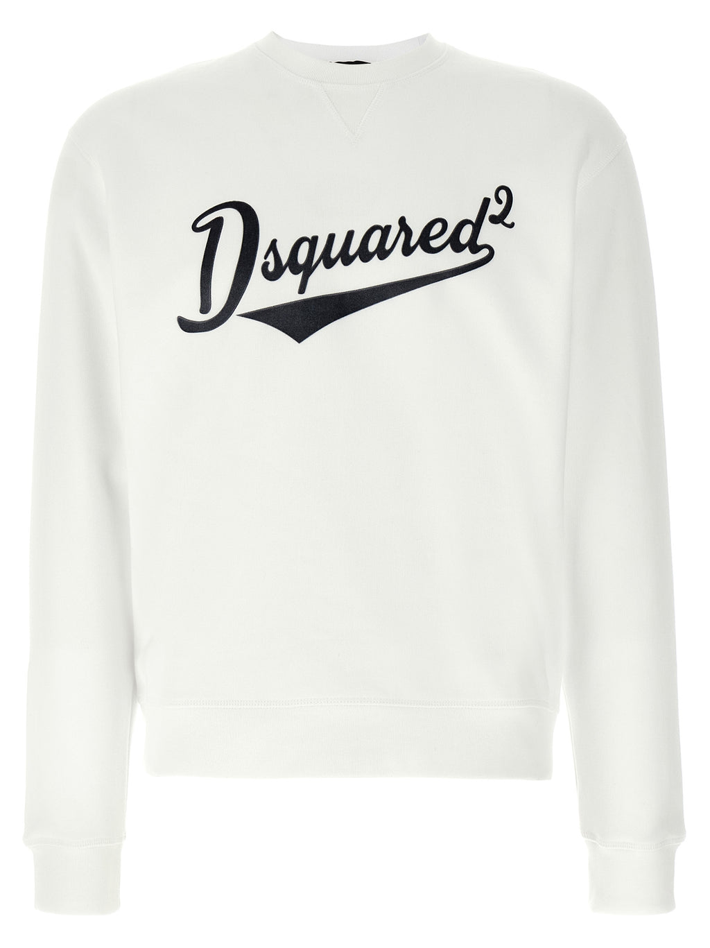 Sweatshirt blanche en coton de la marque Dsquared², vue de face avec logo discret au centre.