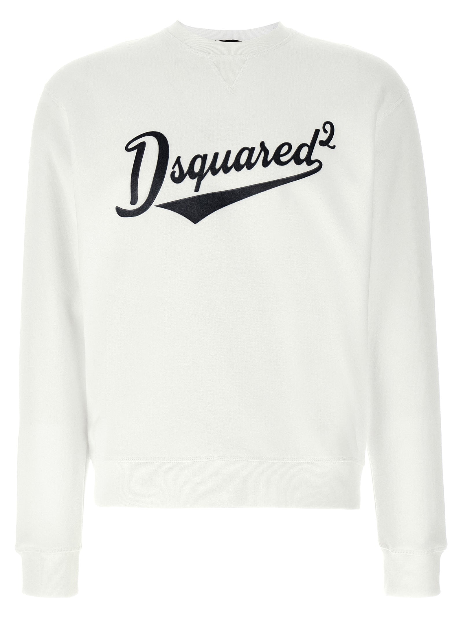Sweatshirt blanche en coton de la marque Dsquared², vue de face avec logo discret au centre.