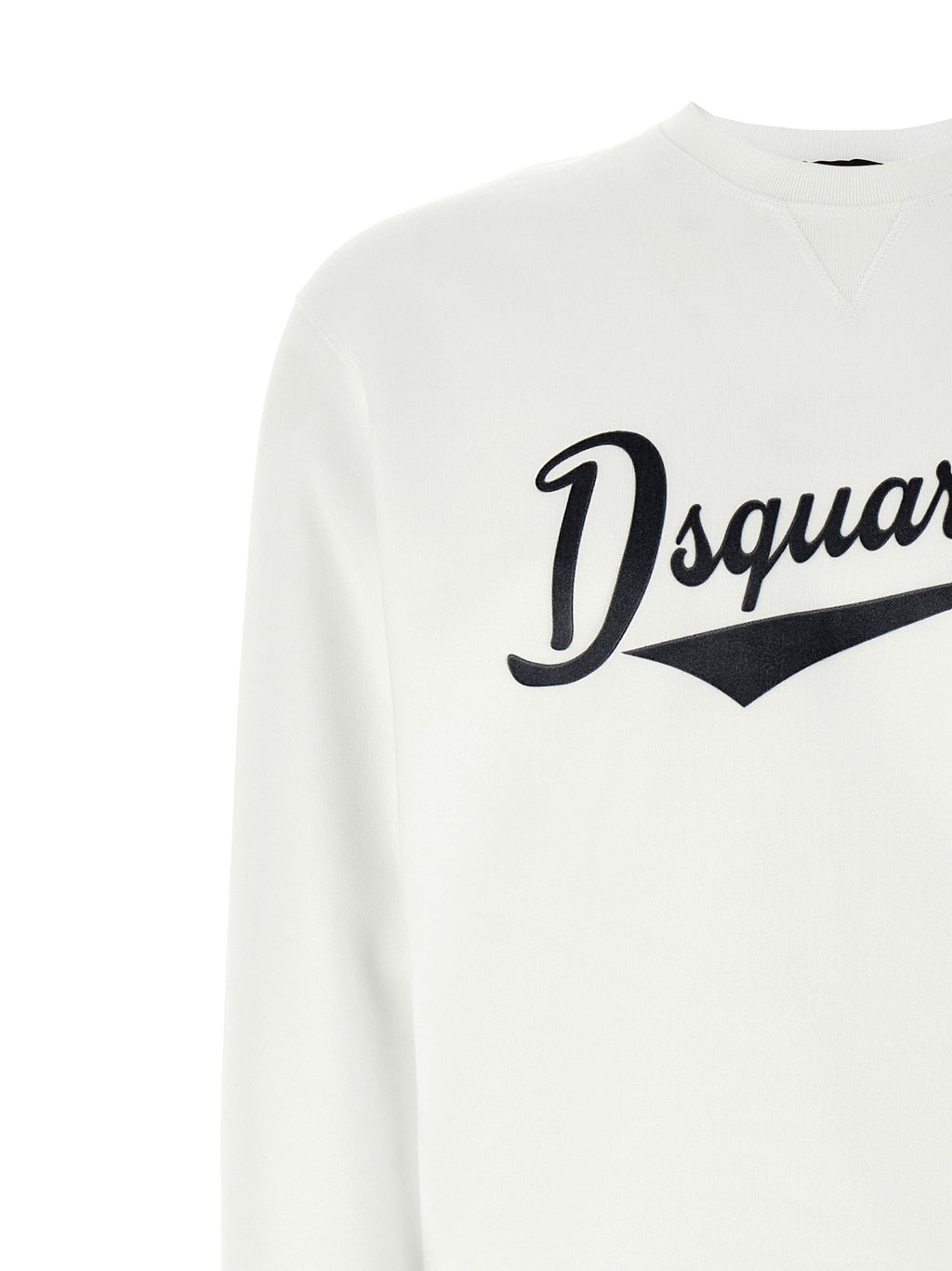 Sweatshirt en coton blanc de la marque Dsquared², coupe décontractée, look moderne et confortable, vue de face.