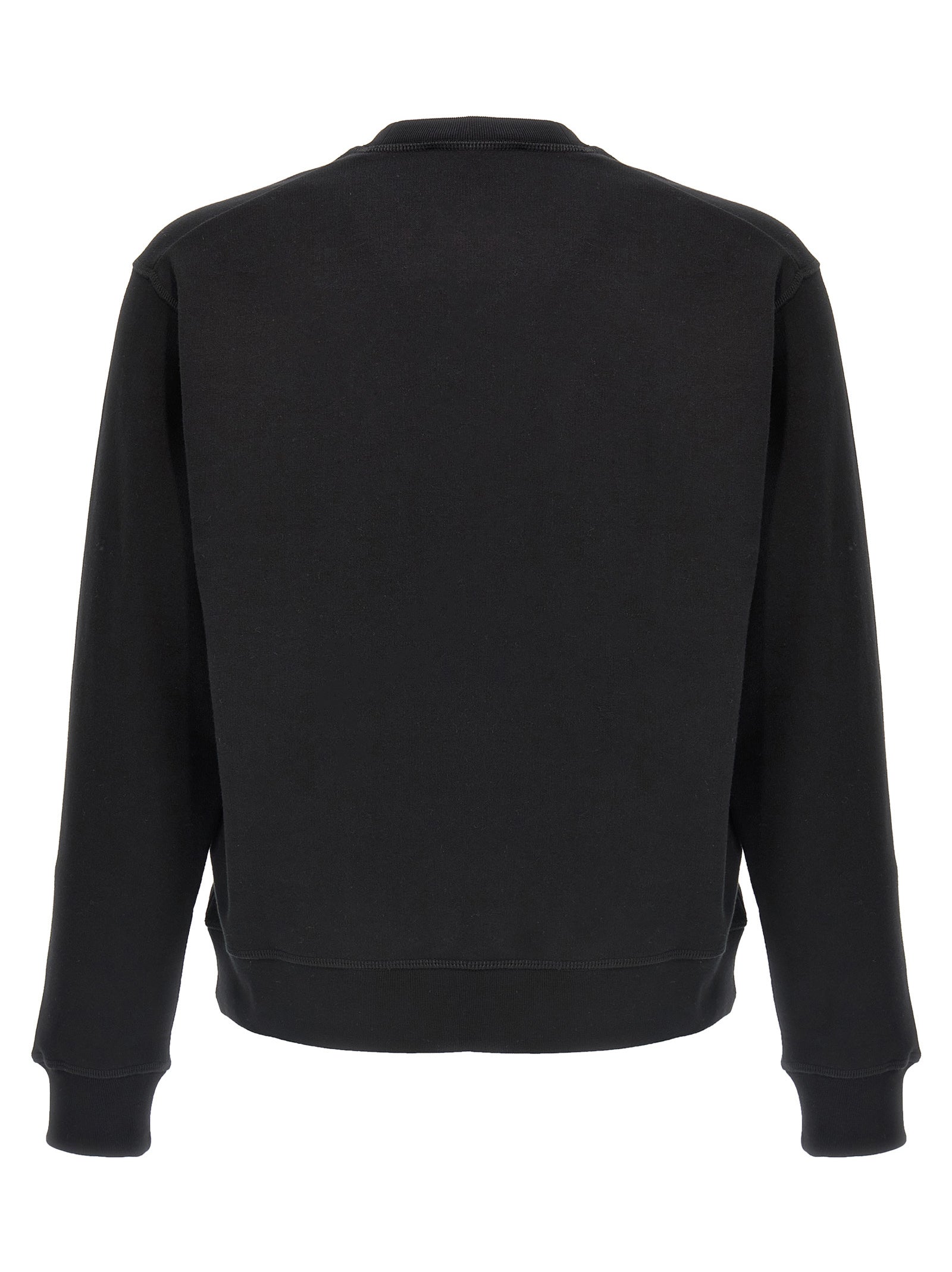 Sweat-shirt en coton noir de Dsquared², coupe décontractée, avec logo discret, porté sur un mannequin.
