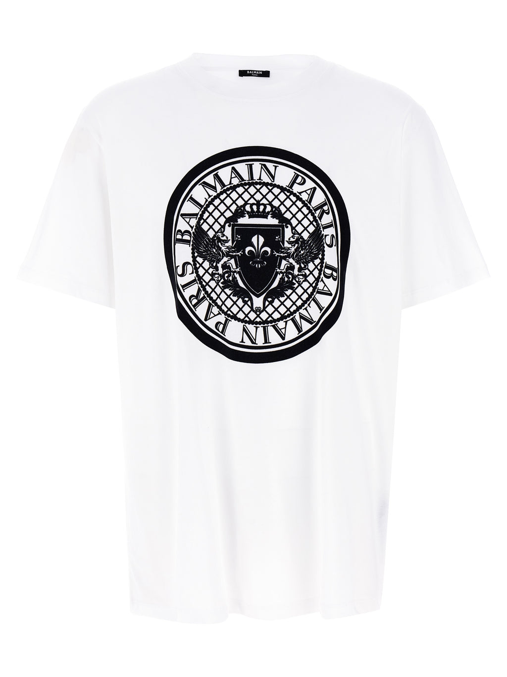 T-shirt en coton bio bicolore de Balmain, coupe moderne et look élégant, visible en image.