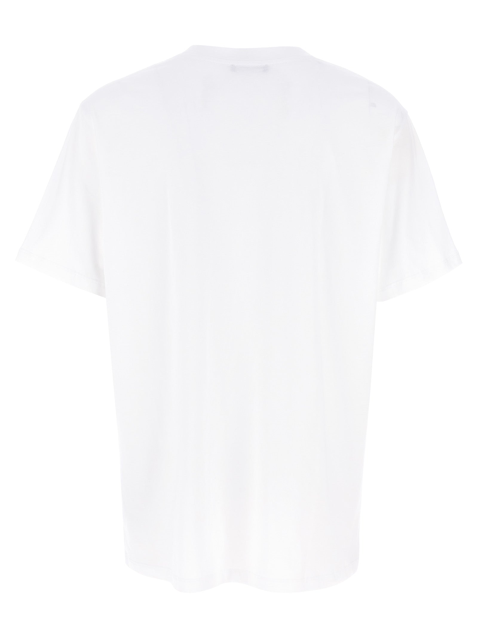 T-shirt bio en coton bicolore Balmain, coupe classique, avec logo discret, porté sur mannequin.