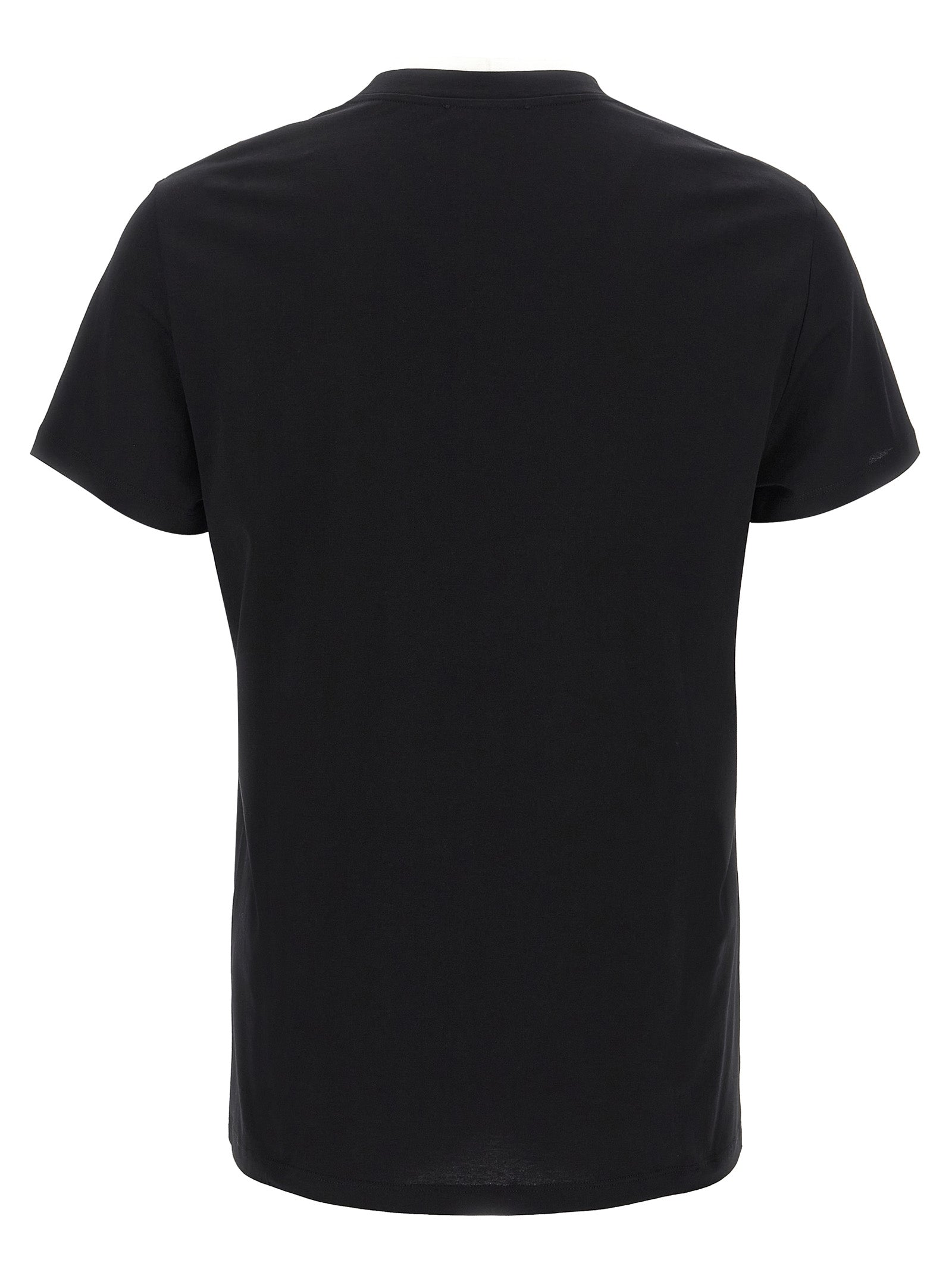 T-shirt noir en coton biologique Balmain, coupe classique, près du corps, avec logo discret sur le devant.