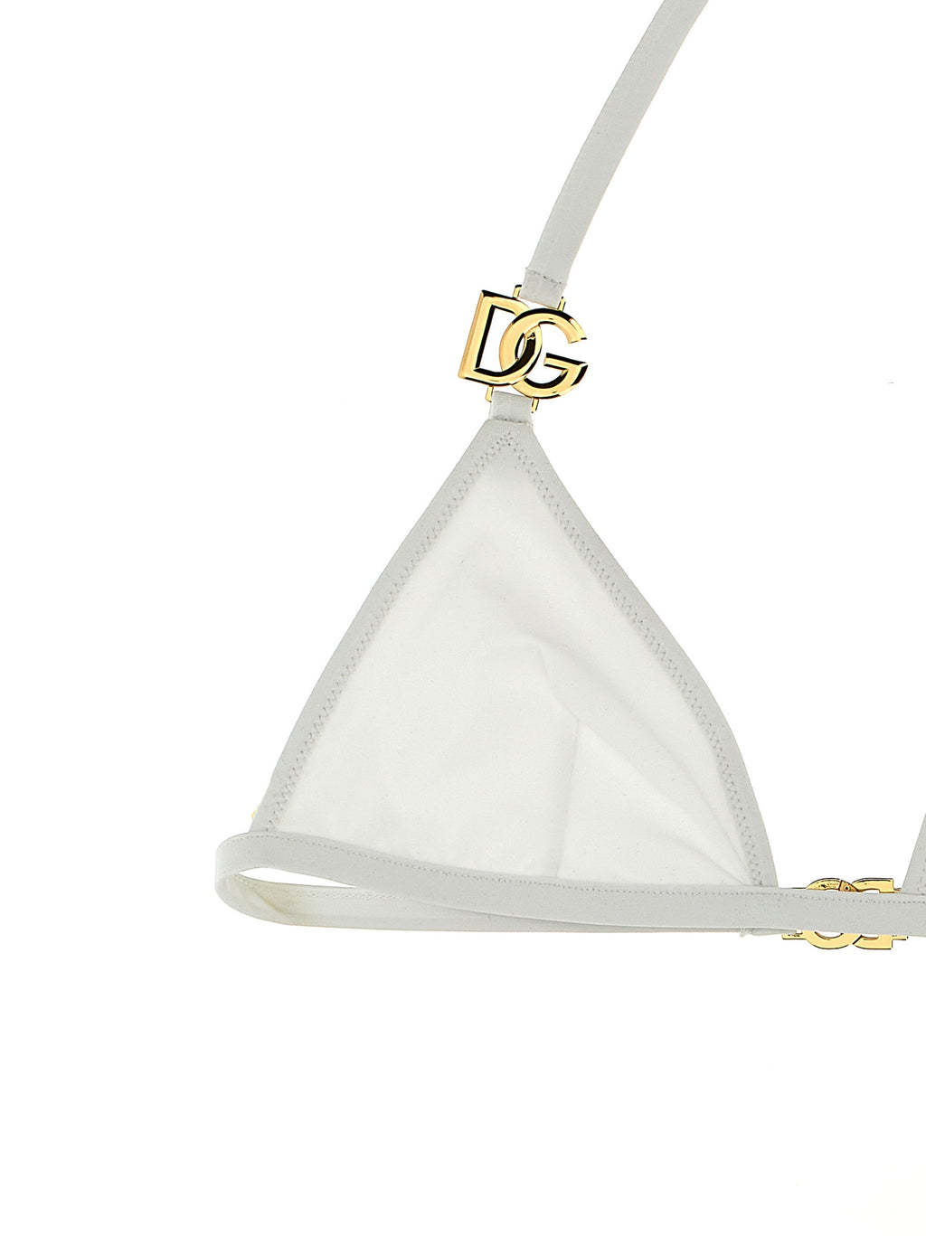 Maillot de bain bikini blanc en polyamide de Dolce & Gabbana, détail de la coupe et du tissu léger.