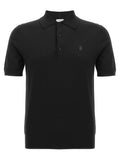 Chemise polo en laine noire Burberry, détail du col et logo emblématique, tissu élégant et confortable.