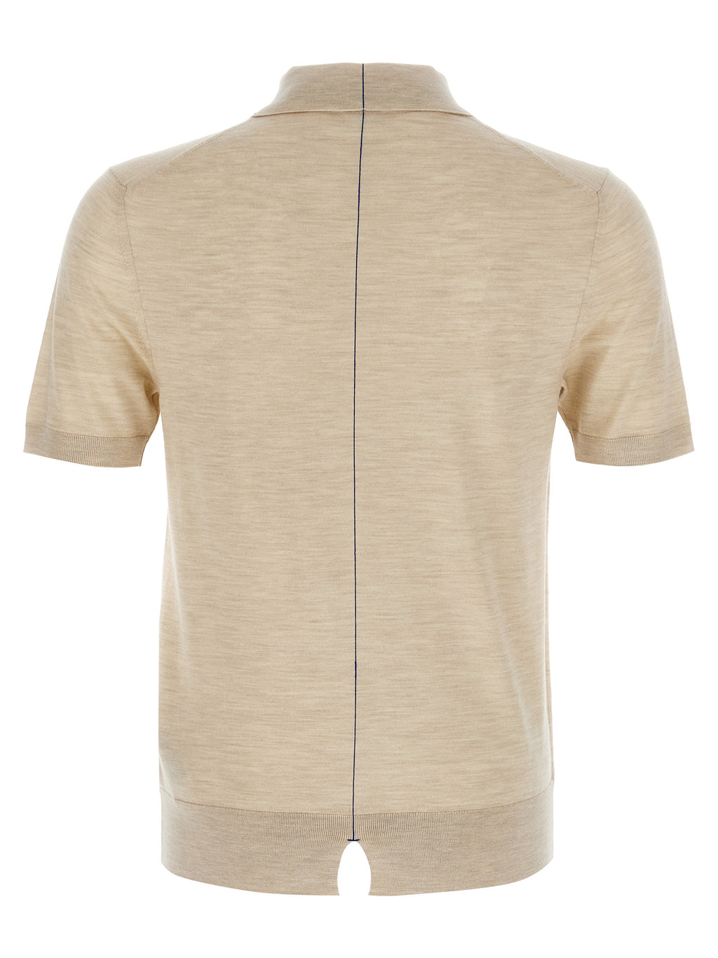 Polo en laine beige de la marque Burberry, vêtement élégant avec col classique et logo discret.