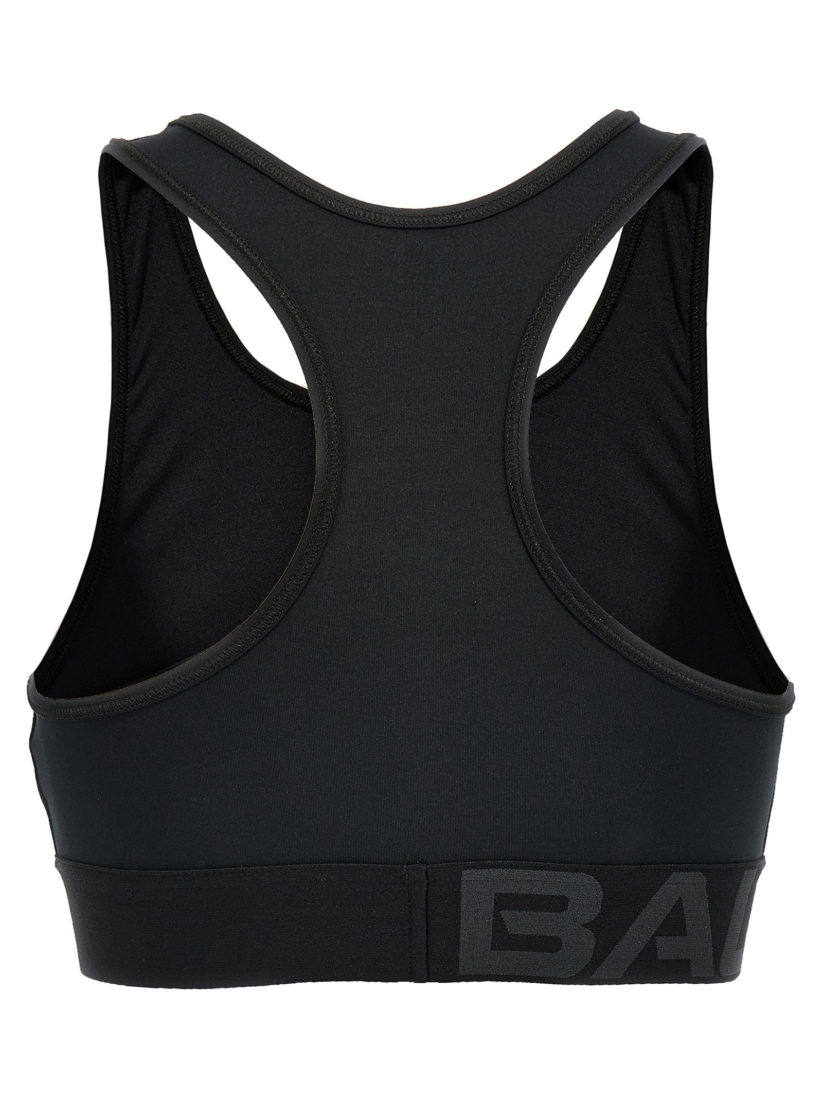 Soutien-gorge de sport balenciaga en polyester noir, ajusté et confortable, adapté à l'activité sportive.