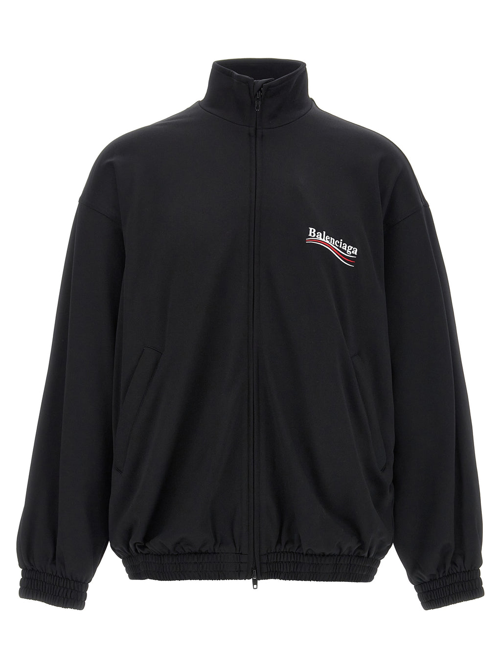 Sweatshirt noire en polyamide de la marque Balenciaga, coupe décontractée avec logo discret sur la poitrine.