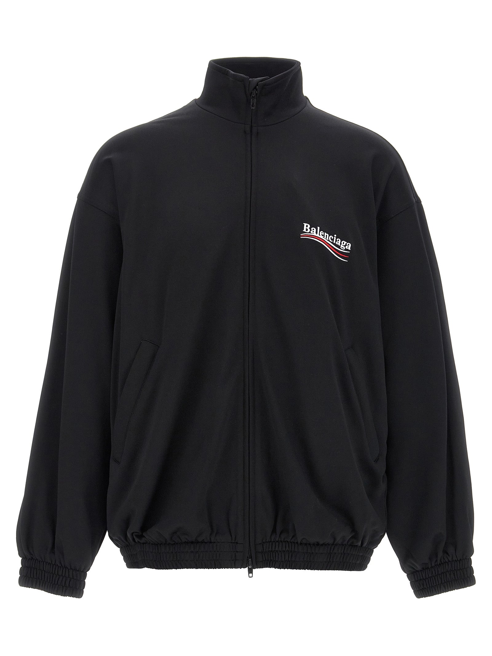 Sweatshirt noire en polyamide de la marque Balenciaga, coupe décontractée avec logo discret sur la poitrine.