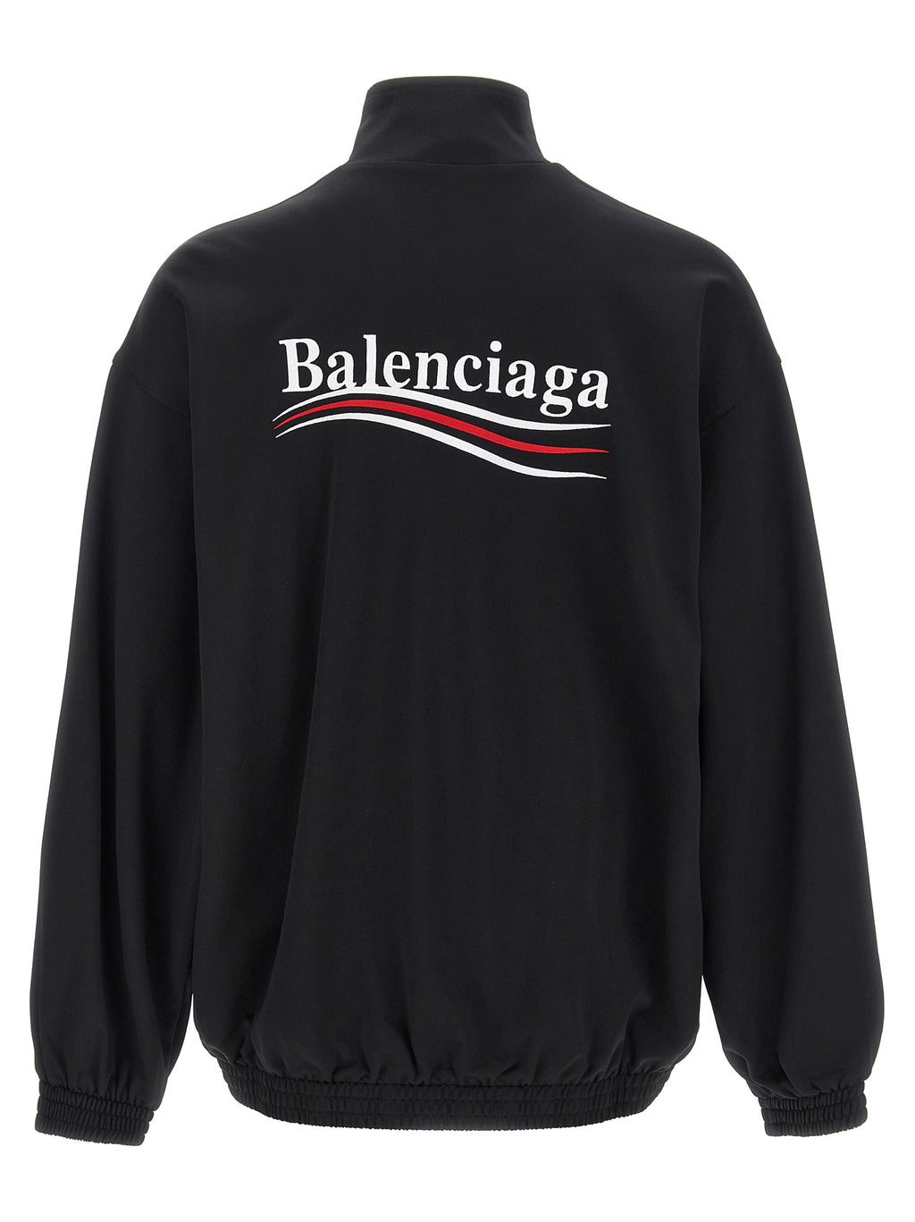 Sweat-shirt noir en polyamide de Balenciaga, vue de face, avec détails de couture visibles.