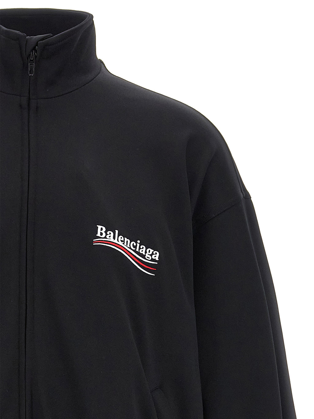 Sweatshirt noire en polyamide de Balenciaga, coupe décontractée avec logo visible sur la poitrine.
