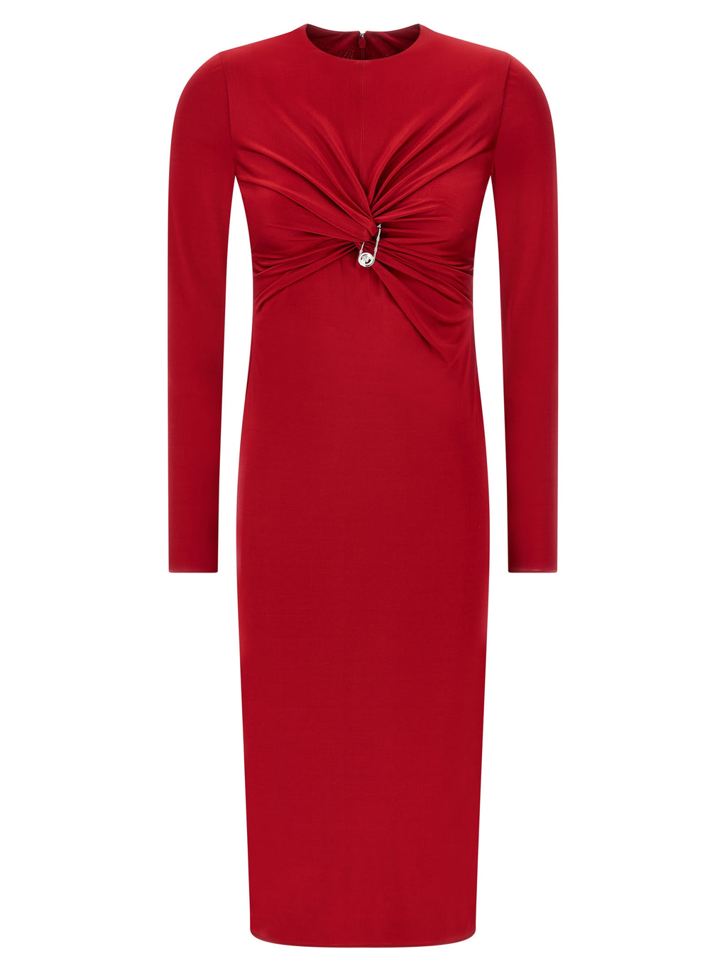 Robe midi en viscose multicolore de Versace, avec motif élégant et coupe fluide, portée par un mannequin.