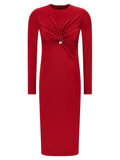 Robe midi en viscose multicolore de Versace, avec motif élégant et coupe fluide, portée par un mannequin.