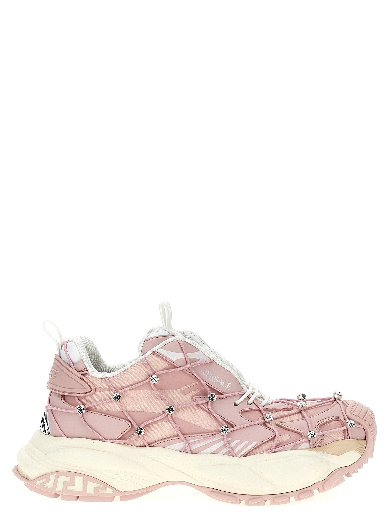 Chaussures de sport en polyester multicolores de la marque Versace, baskets athlétiques avec design vibrant et moderne.
