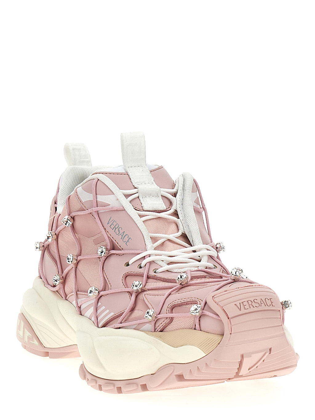 Chaussures de sport multicolores en polyester de la marque Versace, baskets athlétiques modernes et colorées.