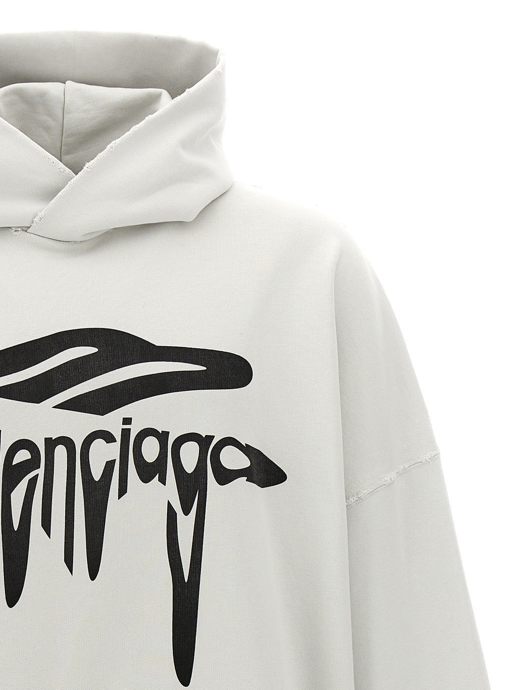 Sweatshirt blanche en coton de la marque Balenciaga, coupe classique avec logo discret sur la poitrine, vue de face.