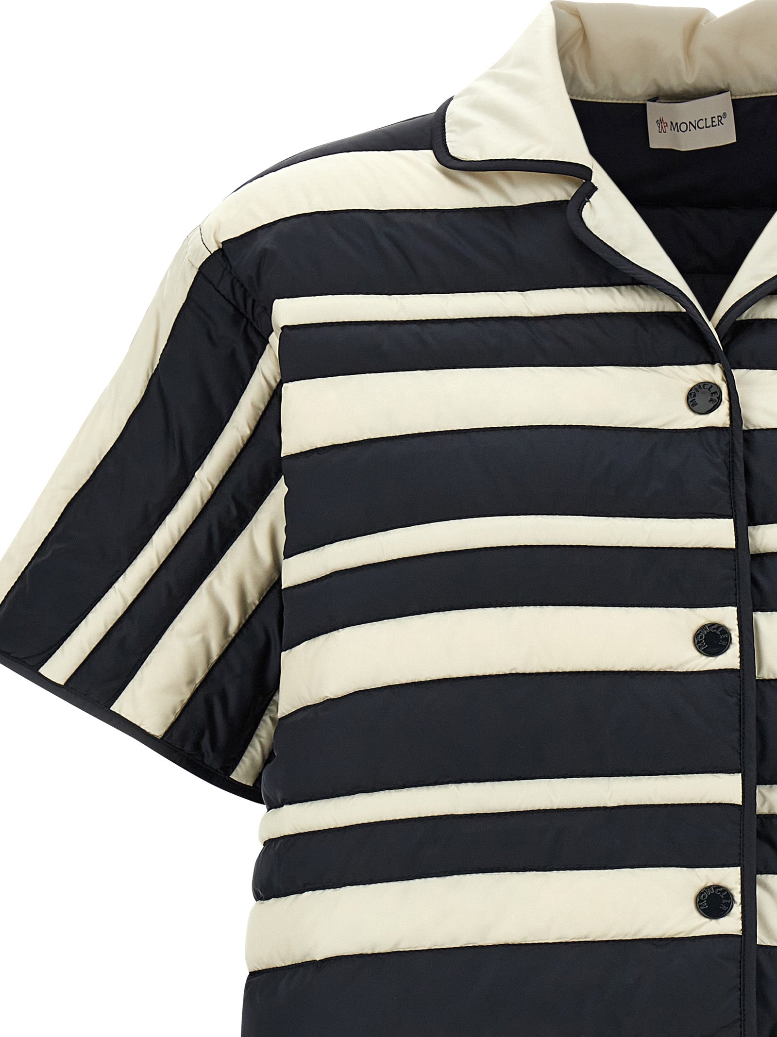 Chemise en polyamide multicolore de Moncler avec design élégant et tissu léger, vue de face montrant les couleurs vives et la texture.